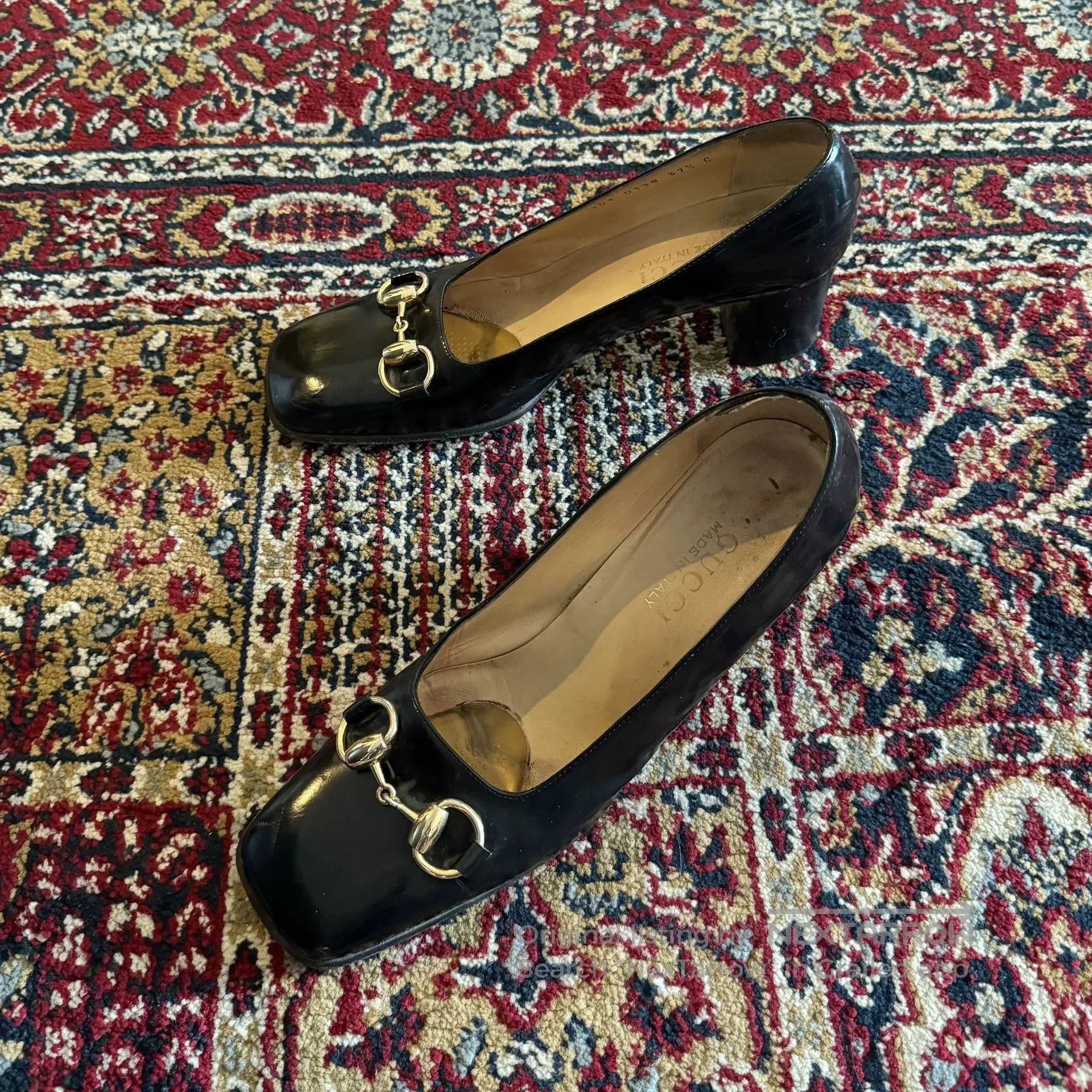 Gucci Gucci Black Gold Horsebit Heel Vintage 37.5. Size US 6.5 / IT 36.5 - 2 Thumbnail