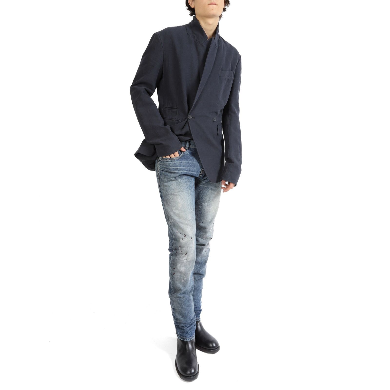 Haider Ackermann SS17 Double Breasted Blazer in Blue Cotton & Linen Size 48R - 7 Thumbnail