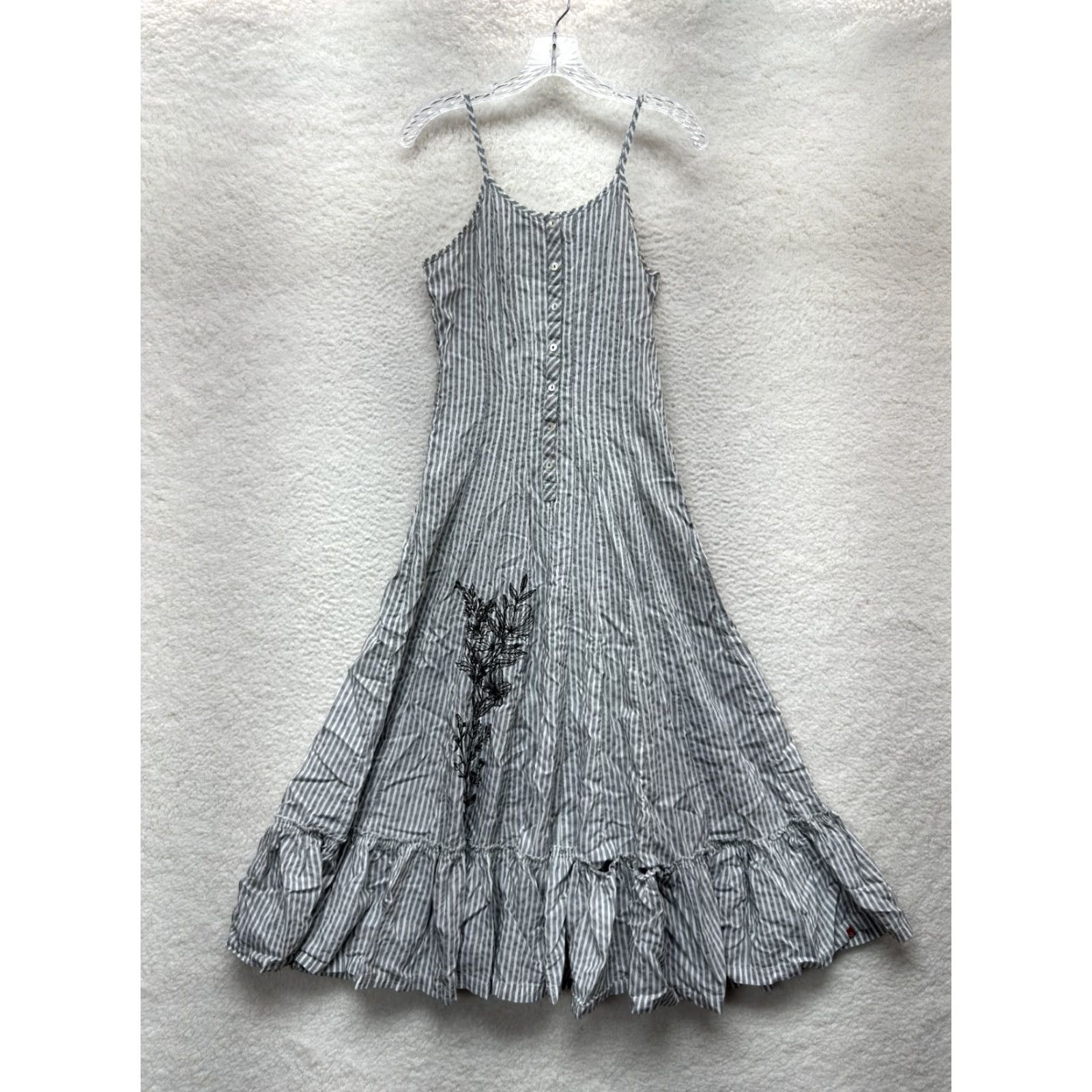Vintage Y2K Vintage Maxi Day Dress Bohemian Boho Striped Grey White S/M Small Medium Grunge Cotton Blend BiBA Women's Dress Daywear Size S / US 4 / IT 40 - 2 Thumbnail