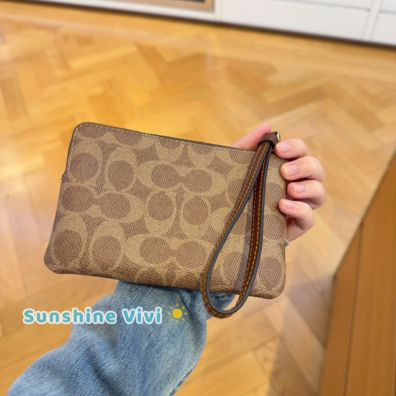 Coach NWT Coach Corner Zip Wristlet Stripe CW854 Gold/Tan/Brown Size ONE SIZE - 2 Thumbnail