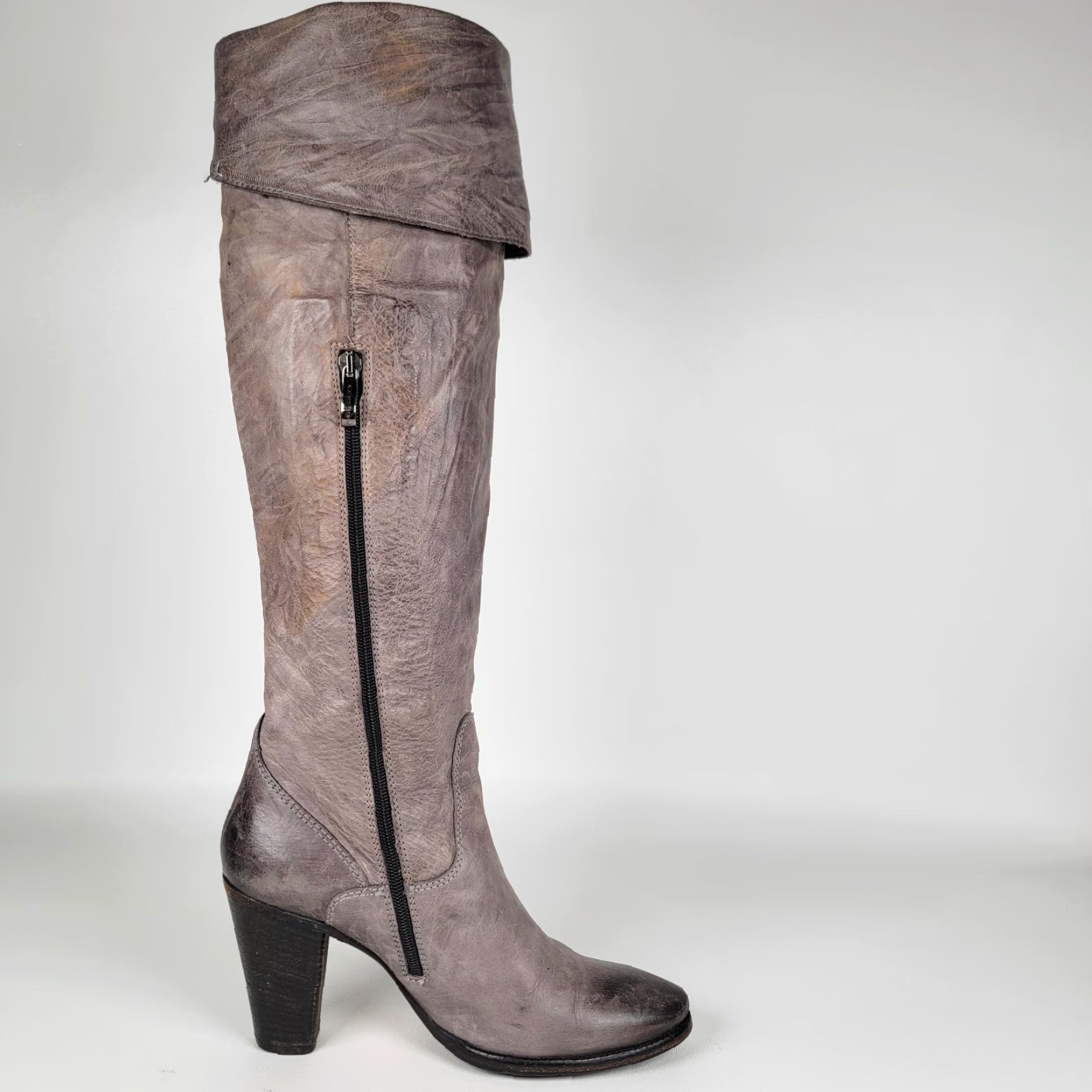 Vintage VINTAGE Vero Cuoio Alberto Fellini Boot Woman Gray Leather Boots Knee High 38 Size US 8 / IT 38 - 5 Thumbnail