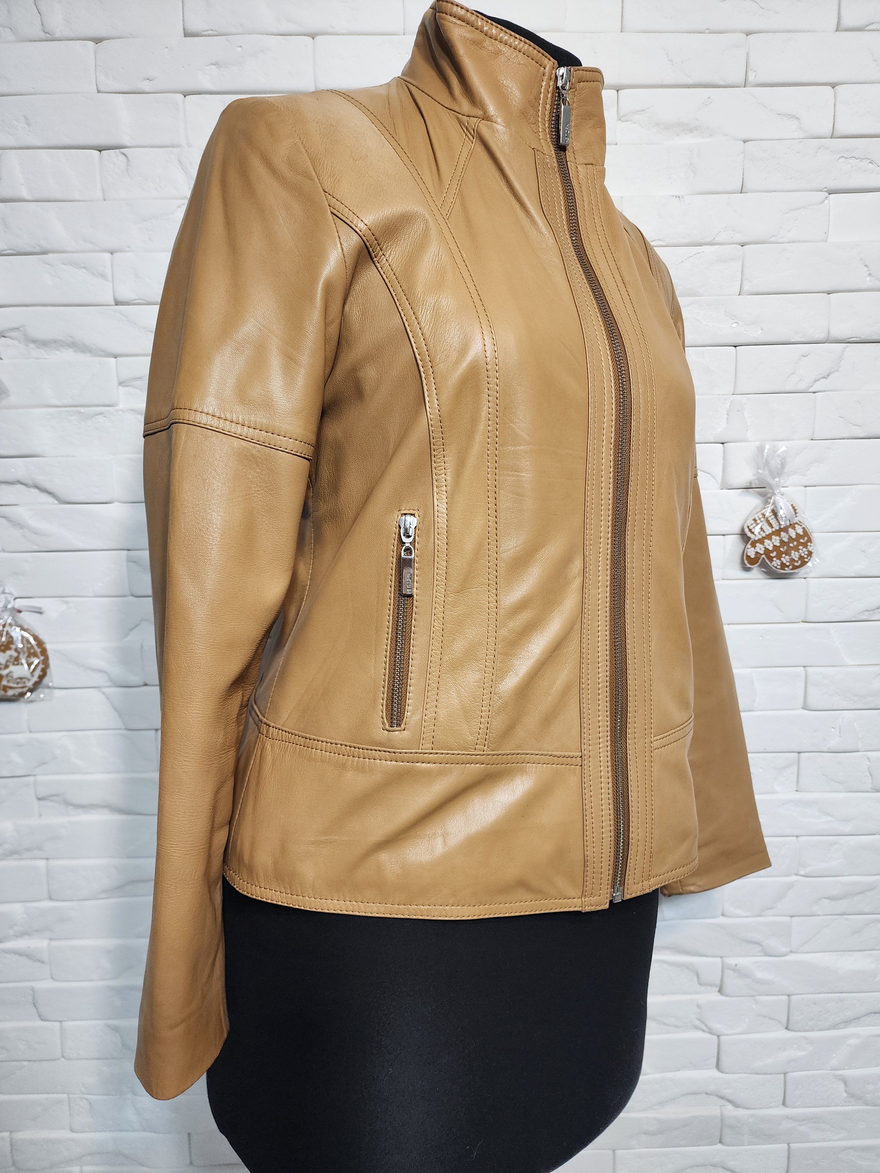 Other Brown Leather Jacket: Women's Sport Style, Metal Zipper Size M / US 6-8 / IT 42-44 - 3 Thumbnail