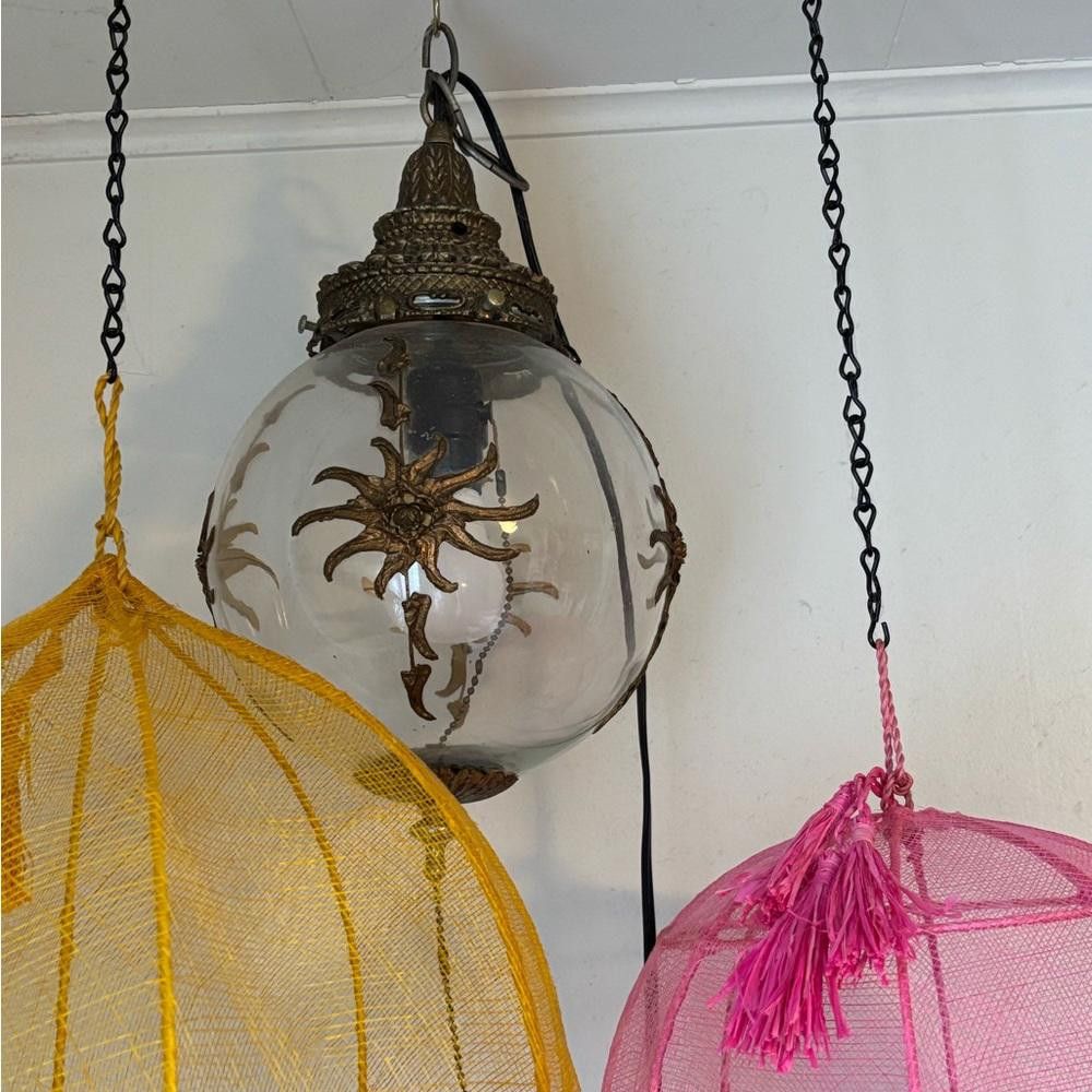 Designer Antique Hanging Light with Glass Globe and Metal Sun Decor Size ONE SIZE - 2 Thumbnail