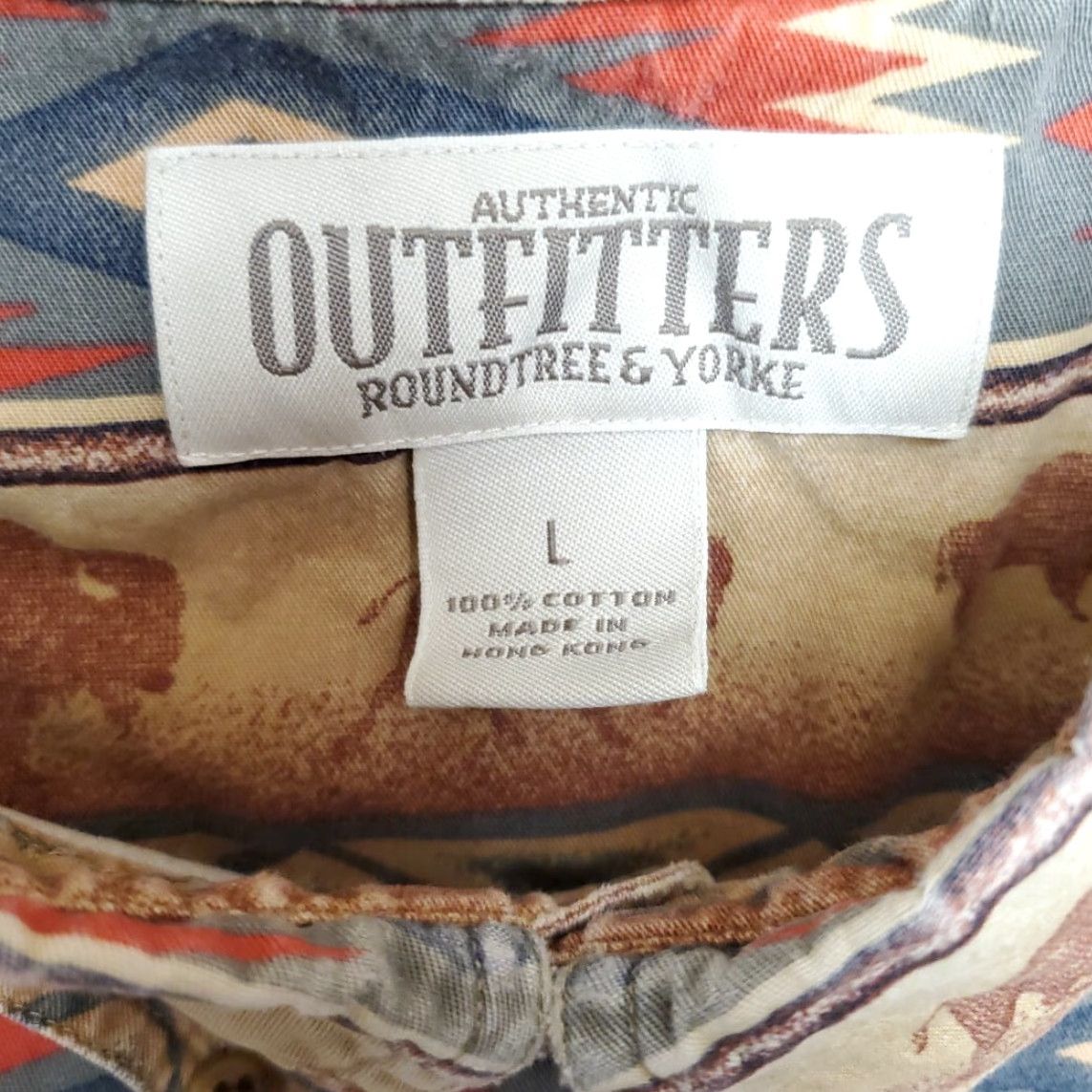 Roundtree & Yorke VINTAGE Roundtree & Yorke Shirt Mens L Brown Aztec Bison Buffalo 90s Nature Outdoor Cowgirl? Size US L / EU 52-54 / 3 - 5 Thumbnail