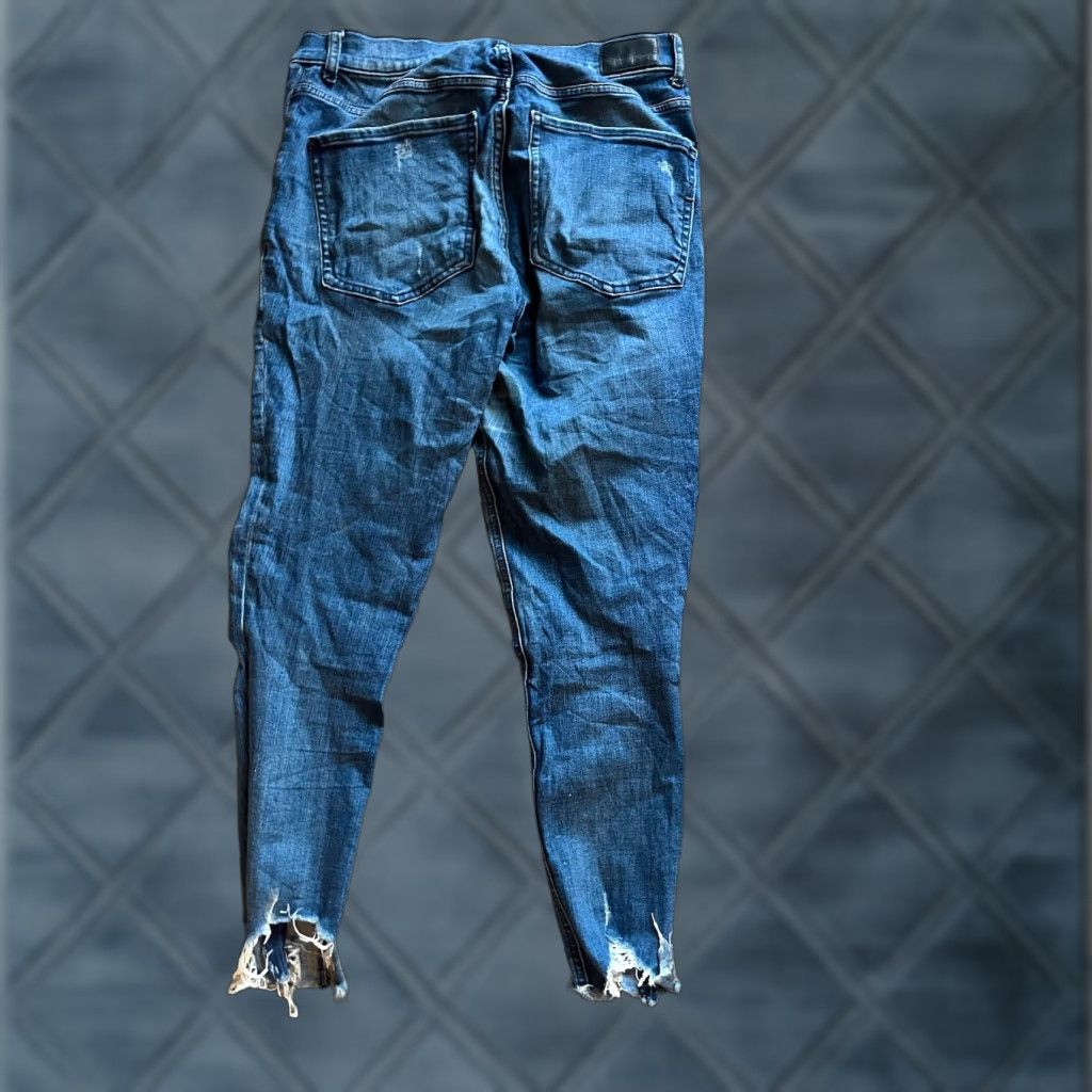 Express Express Womens Jeans 10 Ankle High Rise Distressed Raw Hem Slim Denim Blue 5-Pocket Womens Jeans 10s Size 32" / US 10 / IT 46 - 1 Thumbnail