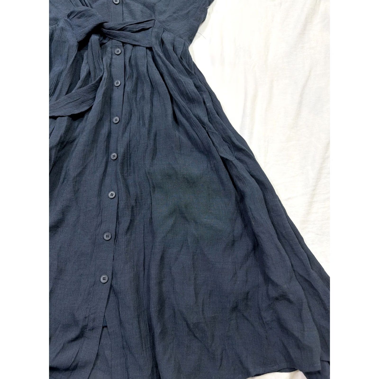 Vintage Wishlist Dress Navy Blue Women’s Short Sleeve Tie Front Polyester Knee Length Fit & Flare S Size 28" / US 6 / IT 42 - 4 Thumbnail