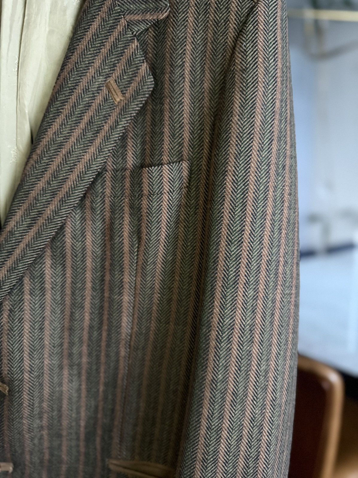 Yves Saint Laurent Vintage YSL Blazer Brown Herringbone Wool Leather Buttons IT Size 44S - 16 Thumbnail