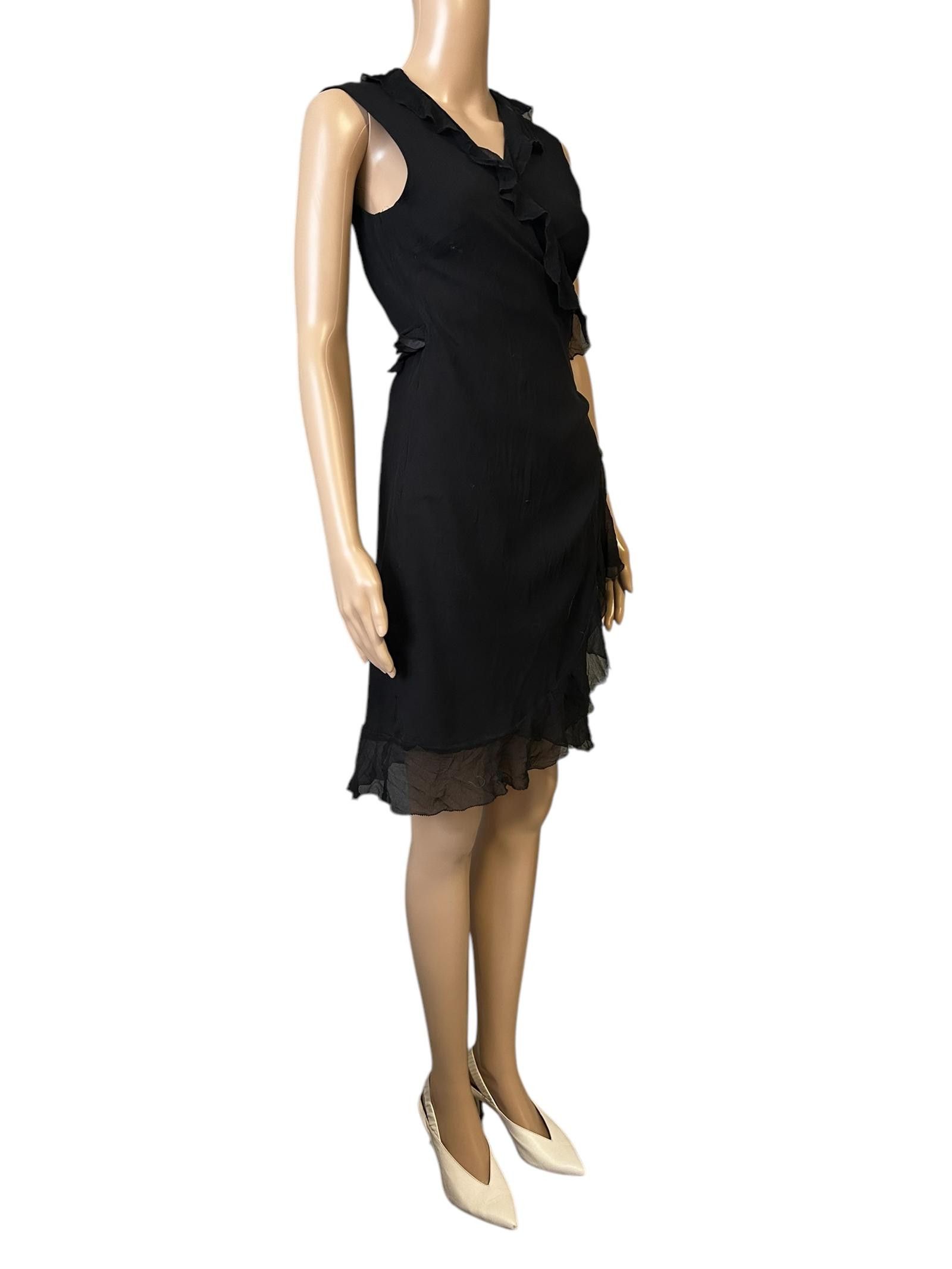 Designer Elegant Black Ruffle Dress Size 32" / US 10 / IT 46 - 3 Thumbnail
