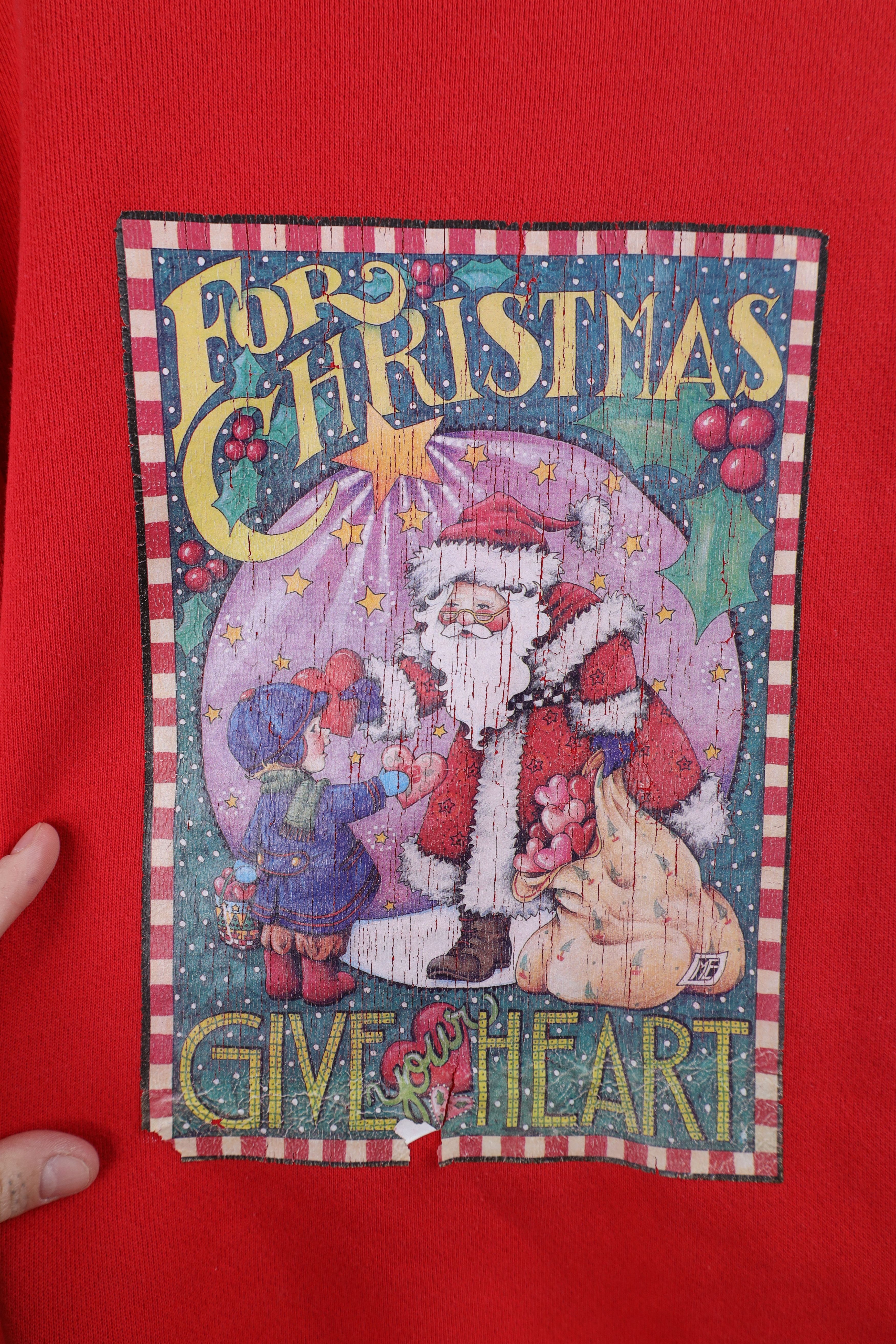 Vintage Vintage 90s Christmas Give Your Heart Santa Sweatshirt Red Size XXL / US 16-18 / IT 52-54 - 4 Thumbnail
