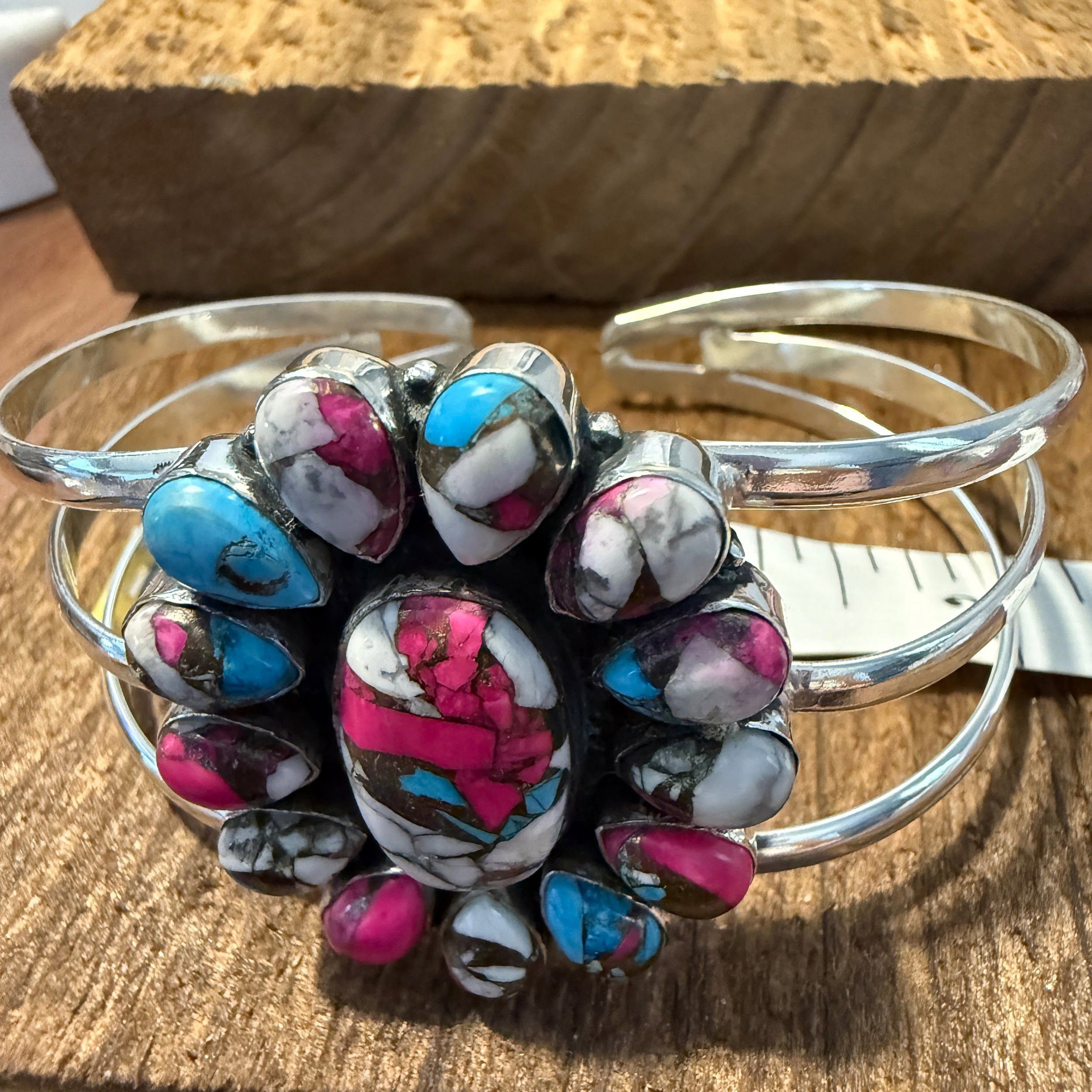 Other Cotton Candy Turquoise Dahlia Stone Sterling Silver Cuff Size ONE SIZE - 4 Thumbnail