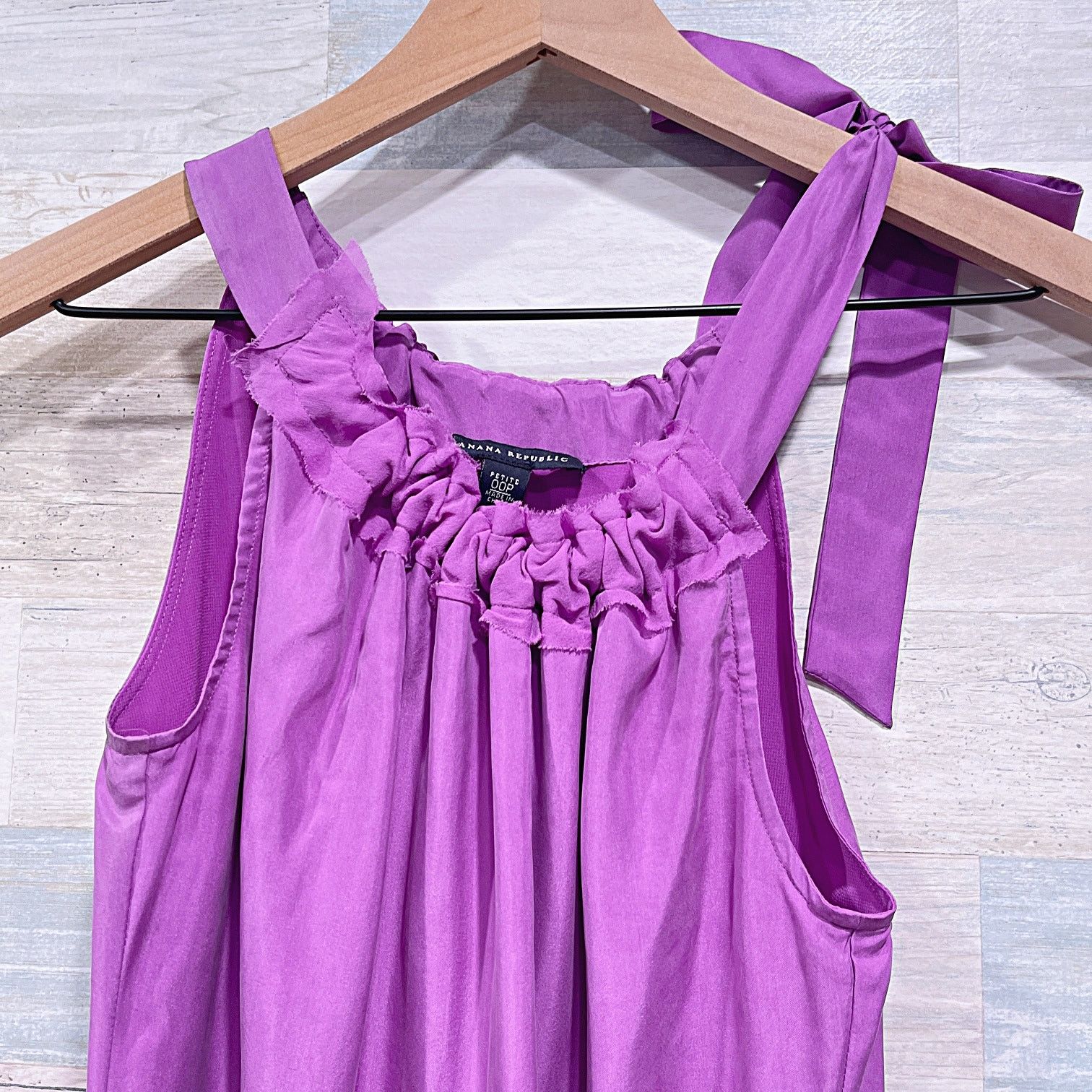 Banana Republic Banana Republic 100% Silk Ruched Bow Halter Dress Purple 00P Size XXS / US 00 / IT 34 - 2 Thumbnail