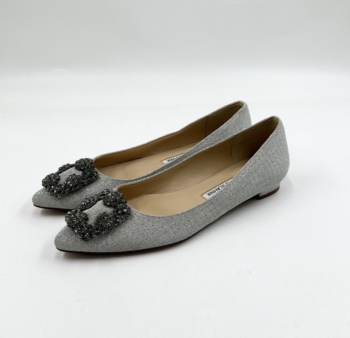 Manolo Blahnik Manolo Blahnik/MB Silver Thread Square Buckle Flats K12 Size US 6 / IT 36 - 1 Thumbnail