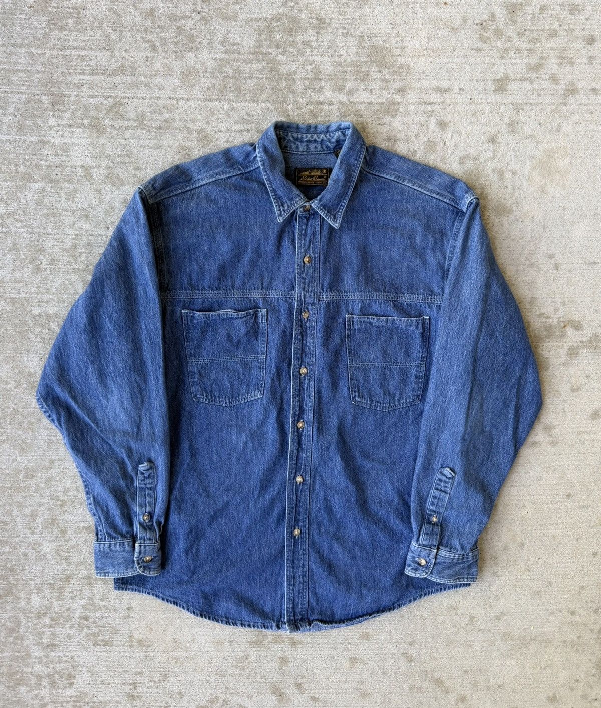 Eddie Bauer 90s Denim Overshirt Made In USA Button Up Western Size US L / EU 52-54 / 3 - 1 Thumbnail