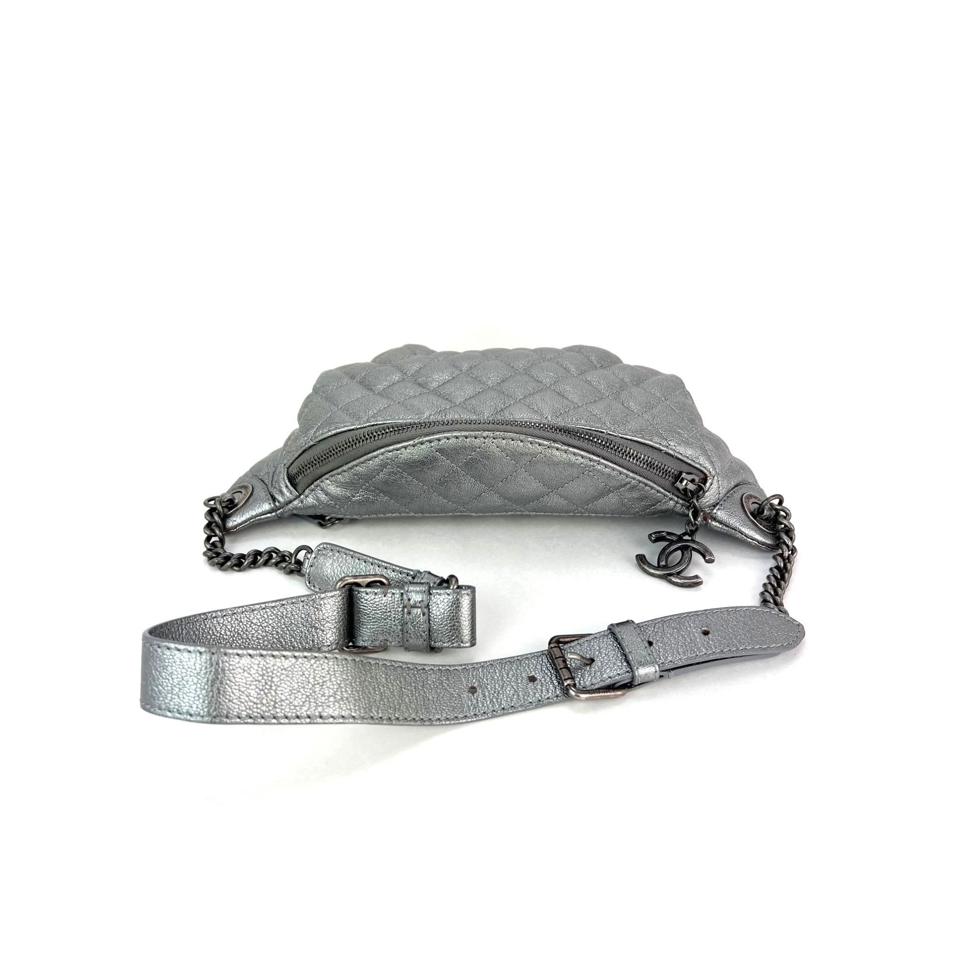 Chanel Chanel Metallic Dark Silver Calfskin Quilted Banane Fanny Pa Size ONE SIZE - 10 Thumbnail