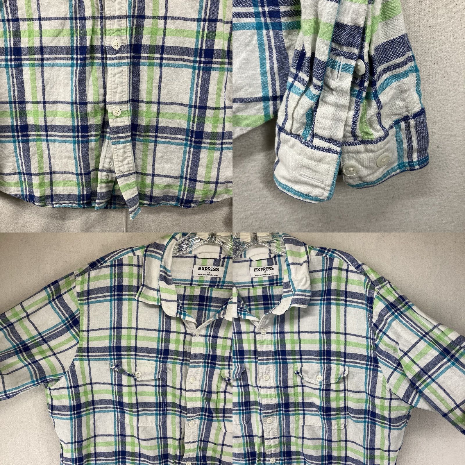 Express Express Linen Shirt Mens Plaid Button-Up Colorful Breathable Casual Workwear Shirt L Size US L / EU 52-54 / 3 - 8 Thumbnail