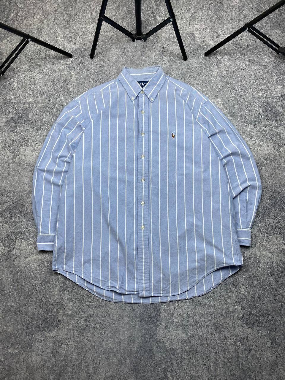 Polo Ralph Lauren × Vintage Vintage 90s Polo Ralph Lauren Striped Blue/White Shirt Y2K Size US XXL / EU 58 / 5 - 1 Thumbnail