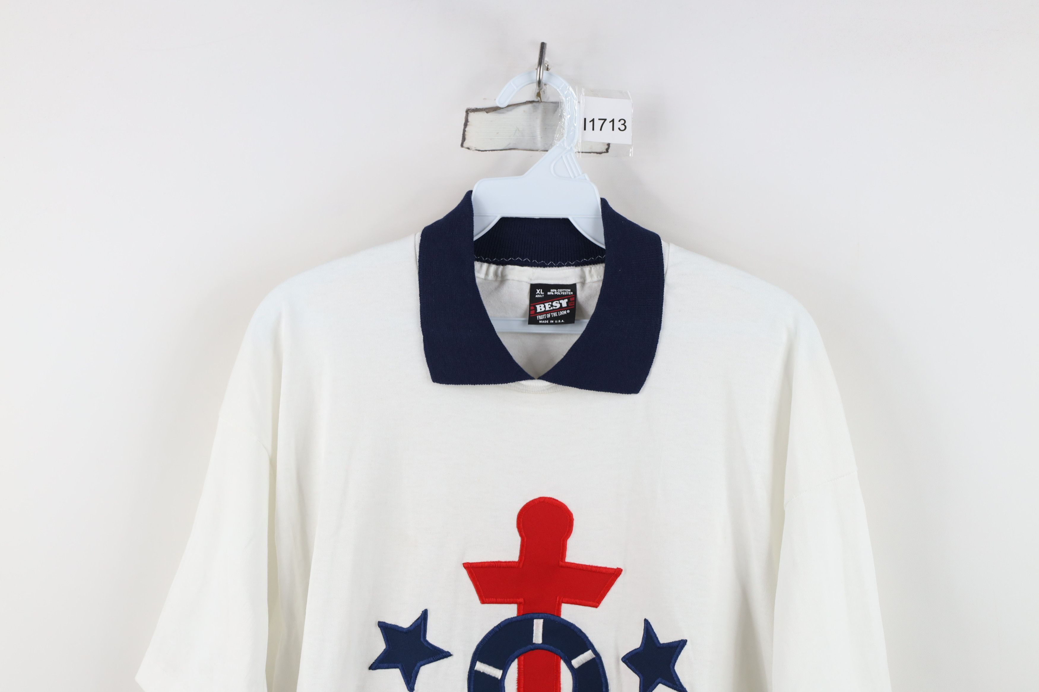 Vintage Vintage 90s Nautical Boat Anchor Collared T-Shirt White USA Size XL / US 12-14 / IT 48-50 - 2 Thumbnail