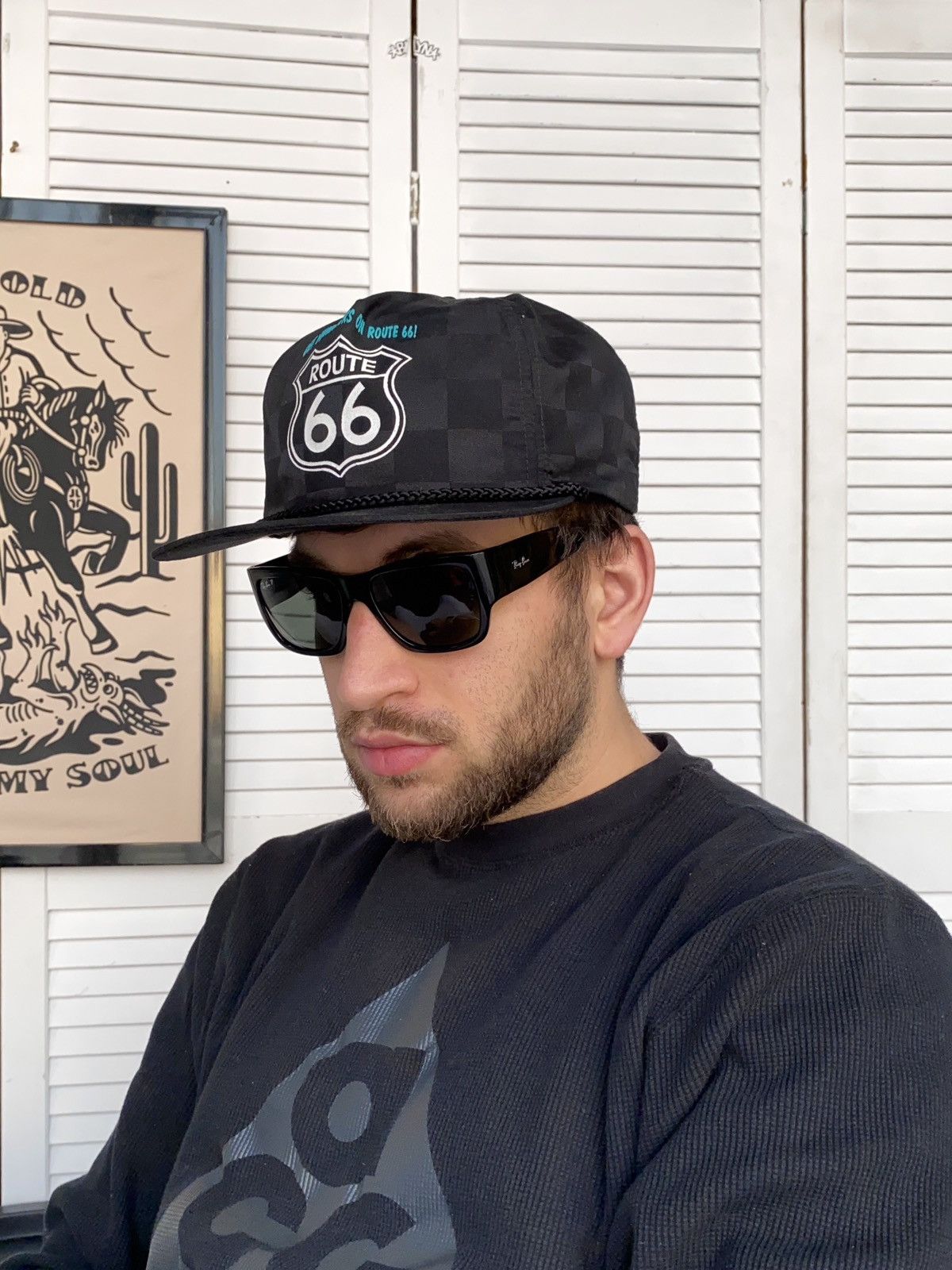 Route 66 × Vintage Vintage Route 66 Trucker Hat Black Chessboard Rope USA Size ONE SIZE - 1 Thumbnail