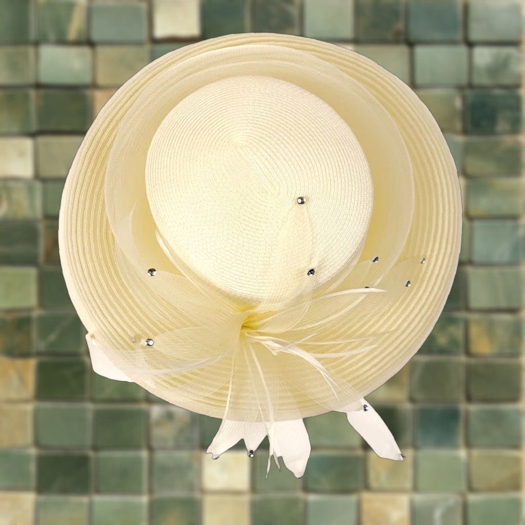 Vintage VINTAGE Derby Hat - Made in Taiwan - Ivory Polypropylene Church Tea Fancy Hat, 1980s, Tulle, Special Occasion, Unbranded, Mens/Womens Size ONE SIZE - 1 Thumbnail