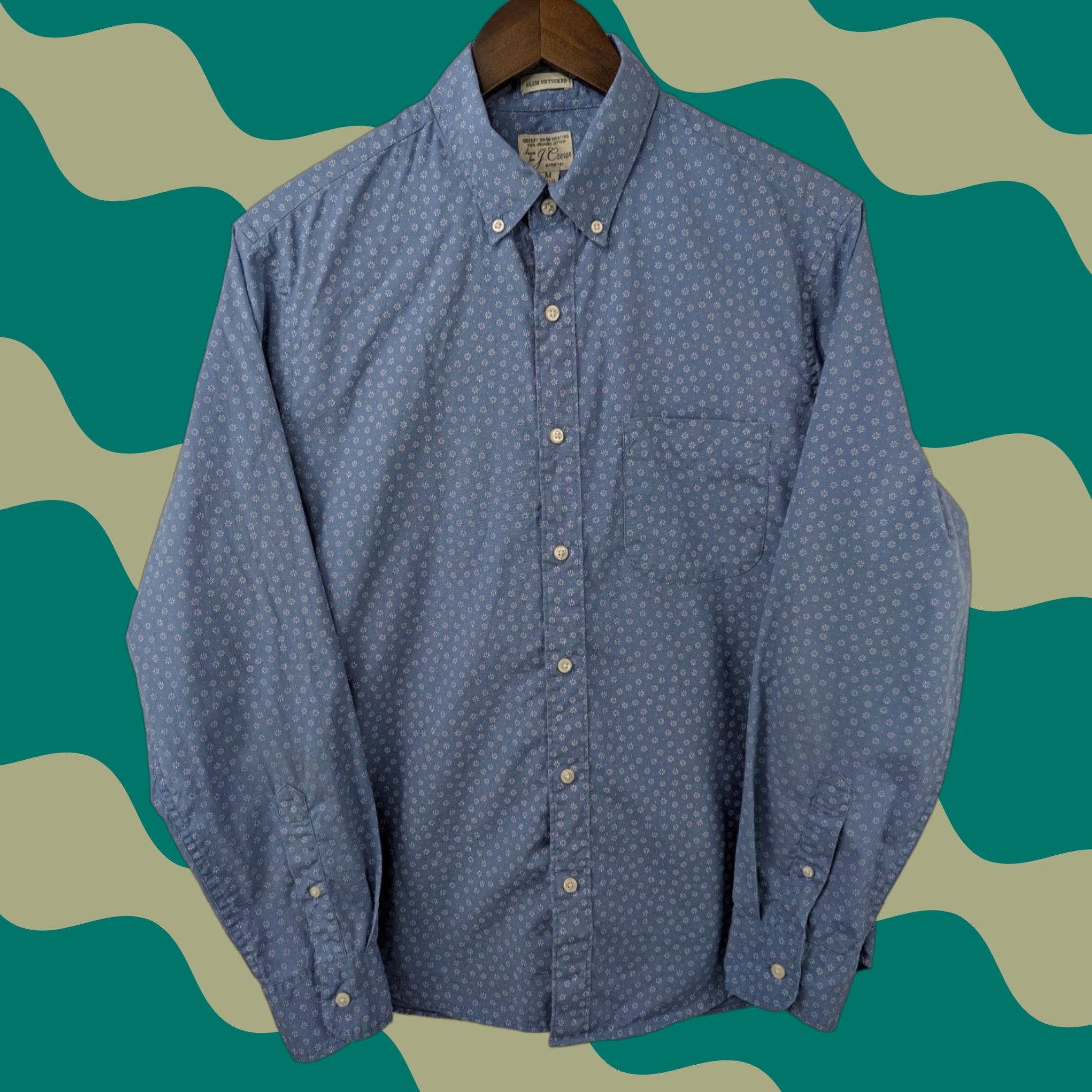 J.Crew J.CREW Shirt Mens M Floral Dots Slim Untucked Button-Down Organic Cotton Blue, Polka Dot, All Seasons, Classic, Preppy, Mens Size US M / EU 48-50 / 2 - 1 Thumbnail