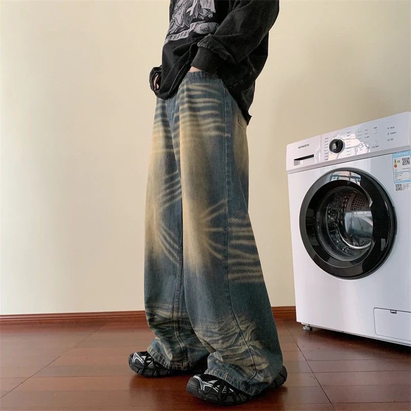 Blue Tie-dye Wide-leg Baggy Jeans