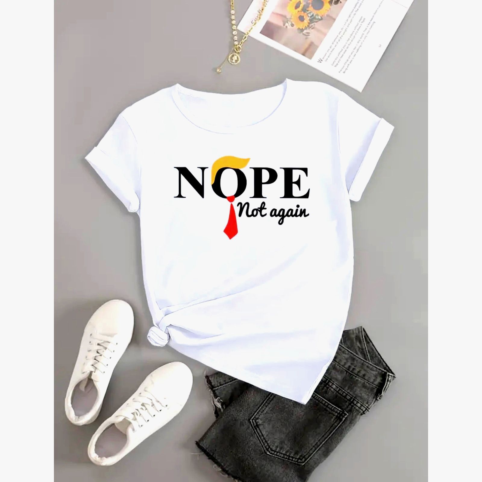 Other Graphic Short Sleeve Crew Nope Not Again White T Shirt 8/10 Size L / US 10 / IT 46 - 2 Thumbnail