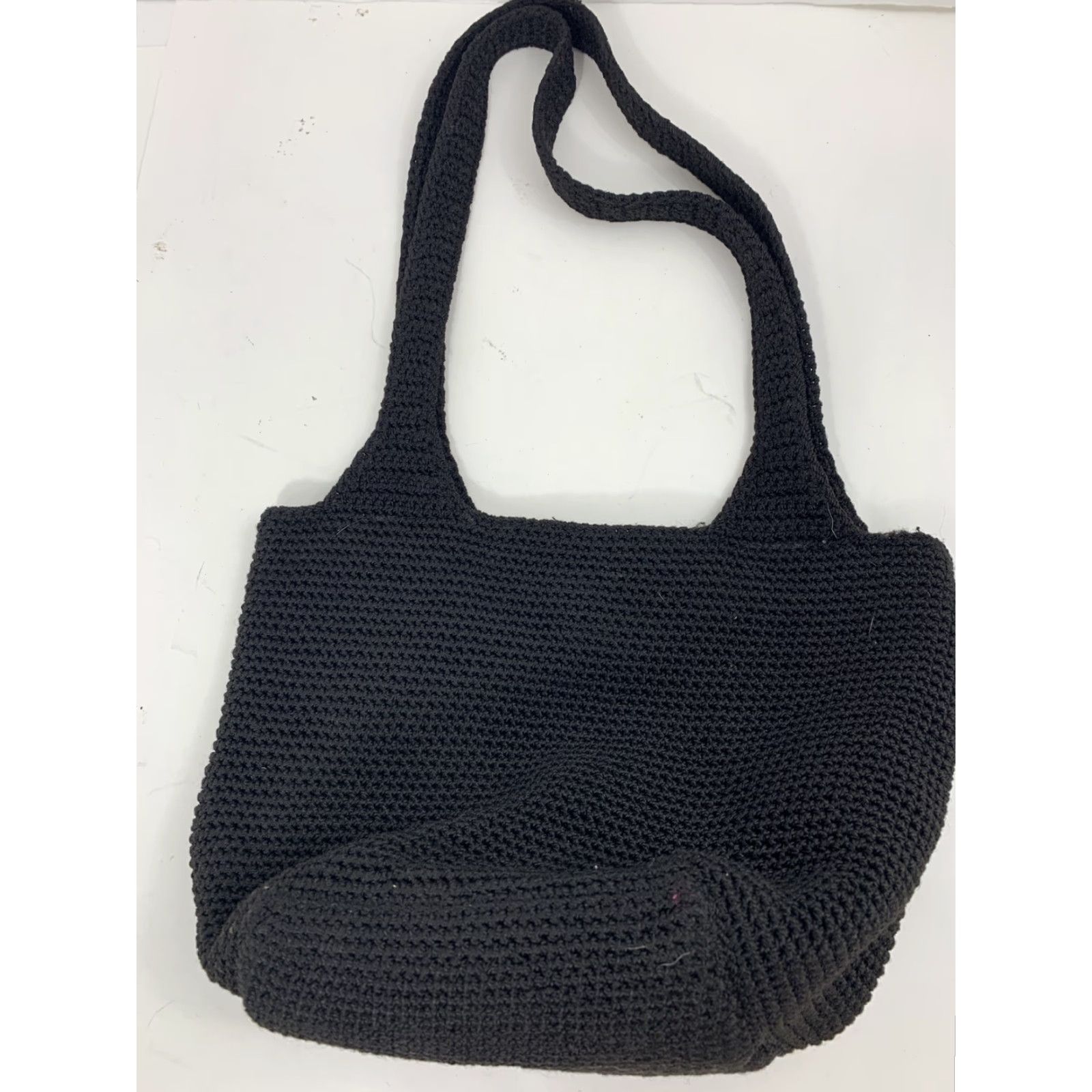 The Sak The Sak Crochet Woven Bucket Bag Purse Black Fabric Hobo Shoulder Bag, 13x9, Bohemian Hippie Handbag Womens Medium Size ONE SIZE - 4 Thumbnail