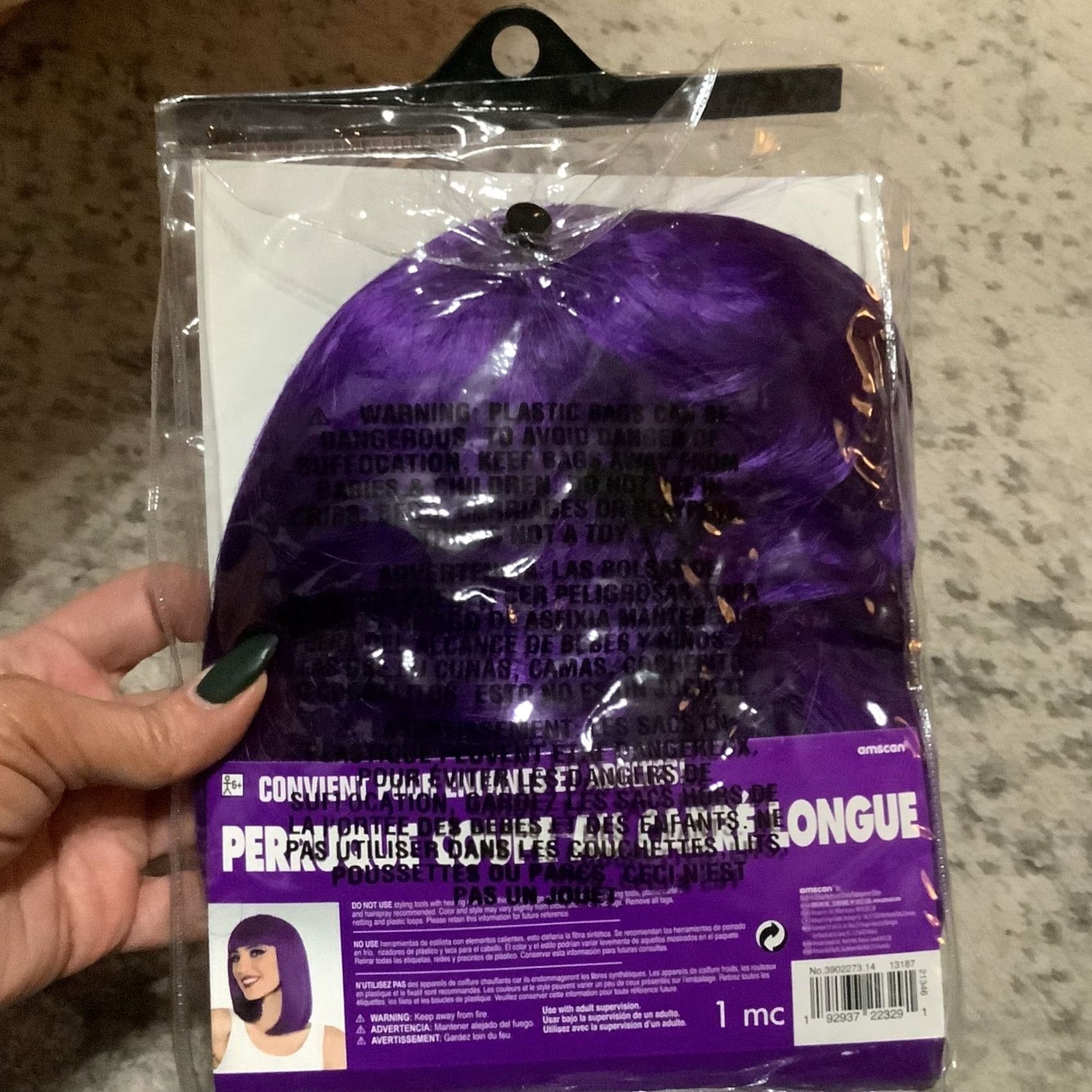 Vintage Purple Wig Long Bob Wig Halloween Costume Accessory NEW Adult Unisex One Size Purple Hair Style Straight Halloween Wig Amscan VINTAGE? Size ONE SIZE - 2 Thumbnail