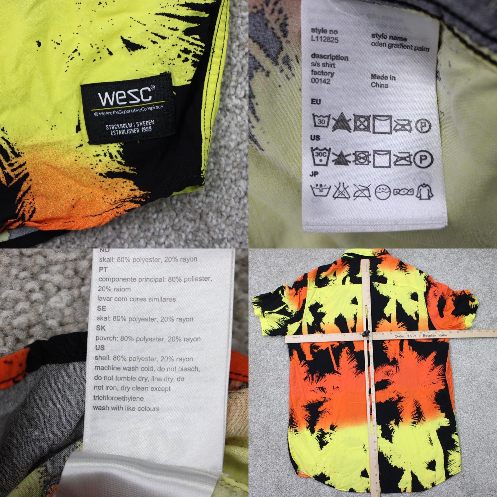 WeSC WESC Hawaiian Shirt Mens M Orange/Yellow S/S Button-Down Floral Casual Shirt Size US M / EU 48-50 / 2 - 8 Thumbnail