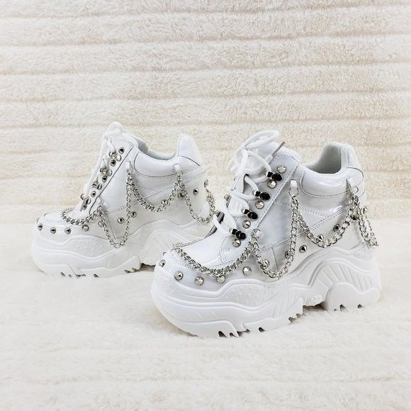 Other Space Candy White Platform Chain Sneaker Hidden Wedge Street Size US 7 / IT 37 - 3 Thumbnail