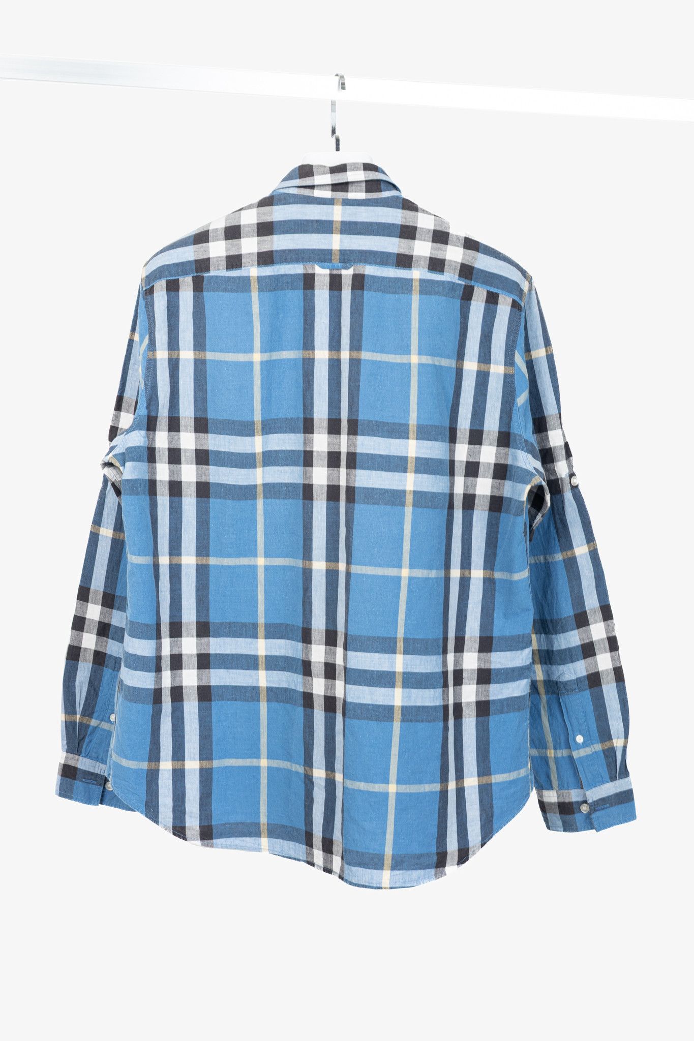 Burberry Burberry Brit Blue Check Cotton Linen Buttoned Shirt Size US XL / EU 56 / 4 - 2 Thumbnail