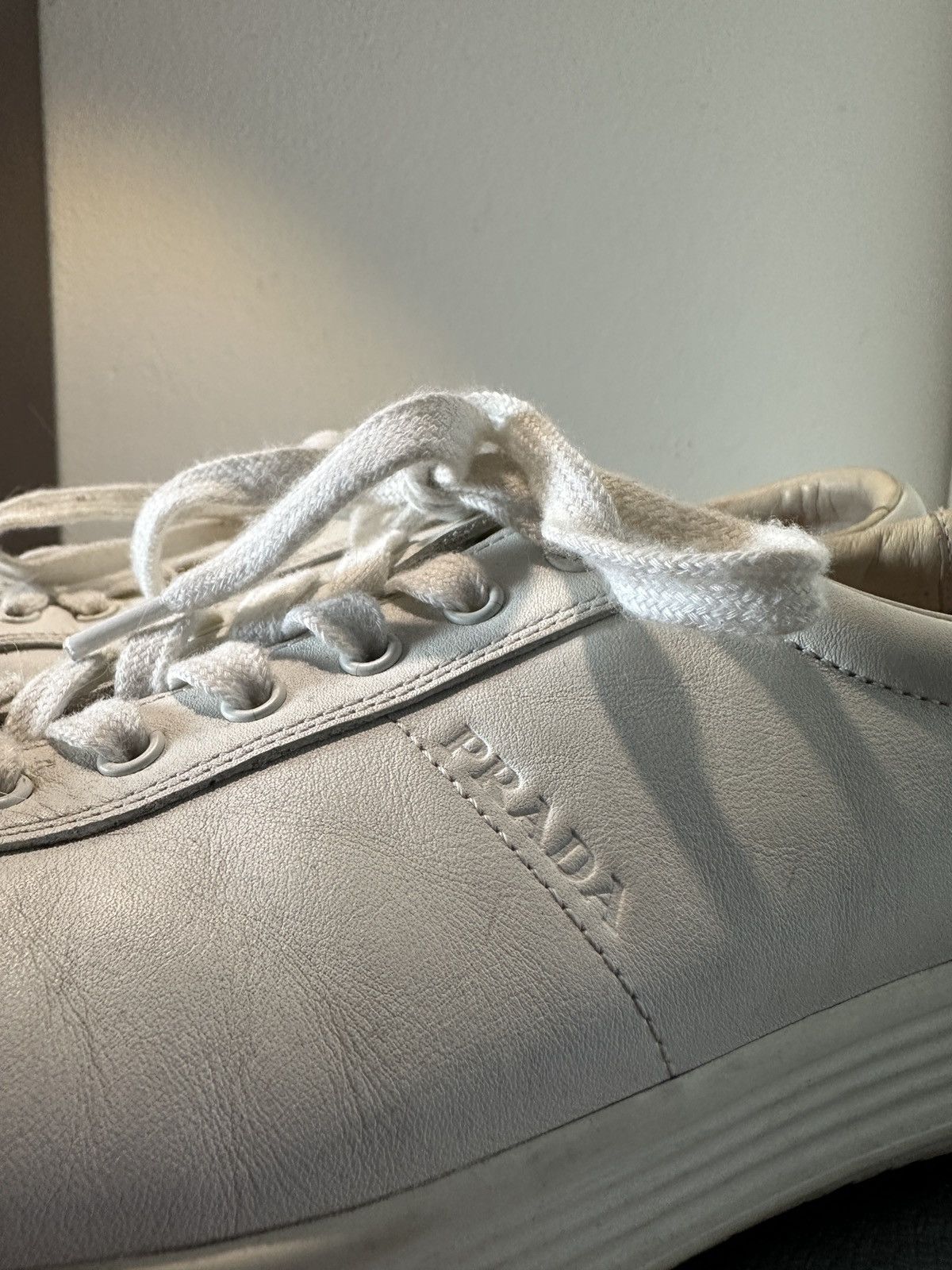 Prada Prada White Calf Leather Sneakers Size US 8 / EU 41 - 3 Thumbnail