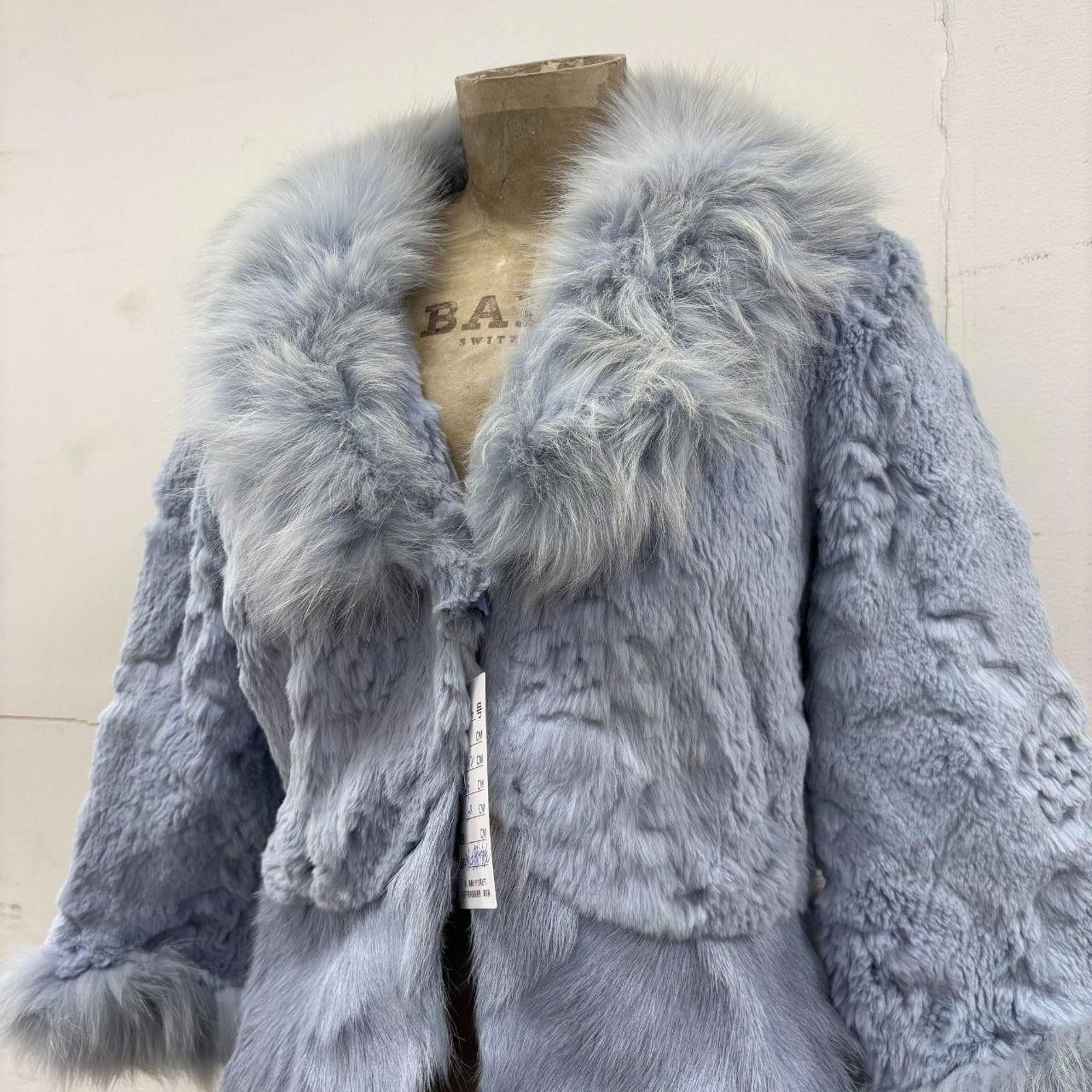 Other Vintage Y2K Periwinkle Blue Rabbit & Fox Fur Jacket Size M / US 6-8 / IT 42-44 - 2 Thumbnail