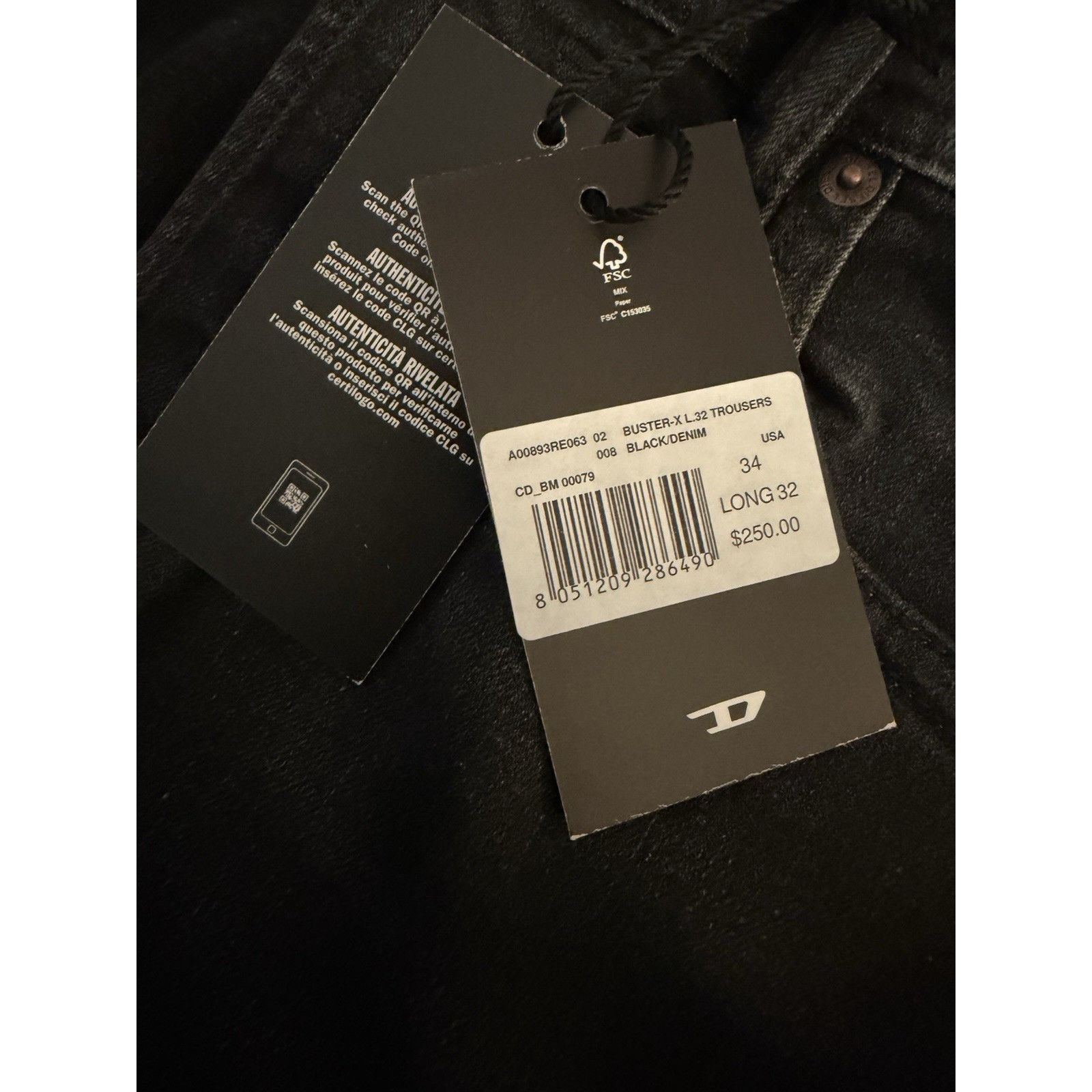 Diesel Diesel Mens Buster Tapered Jeans RE063 Black $250 Size 34/32 Size US 34 / EU 50 - 7 Thumbnail