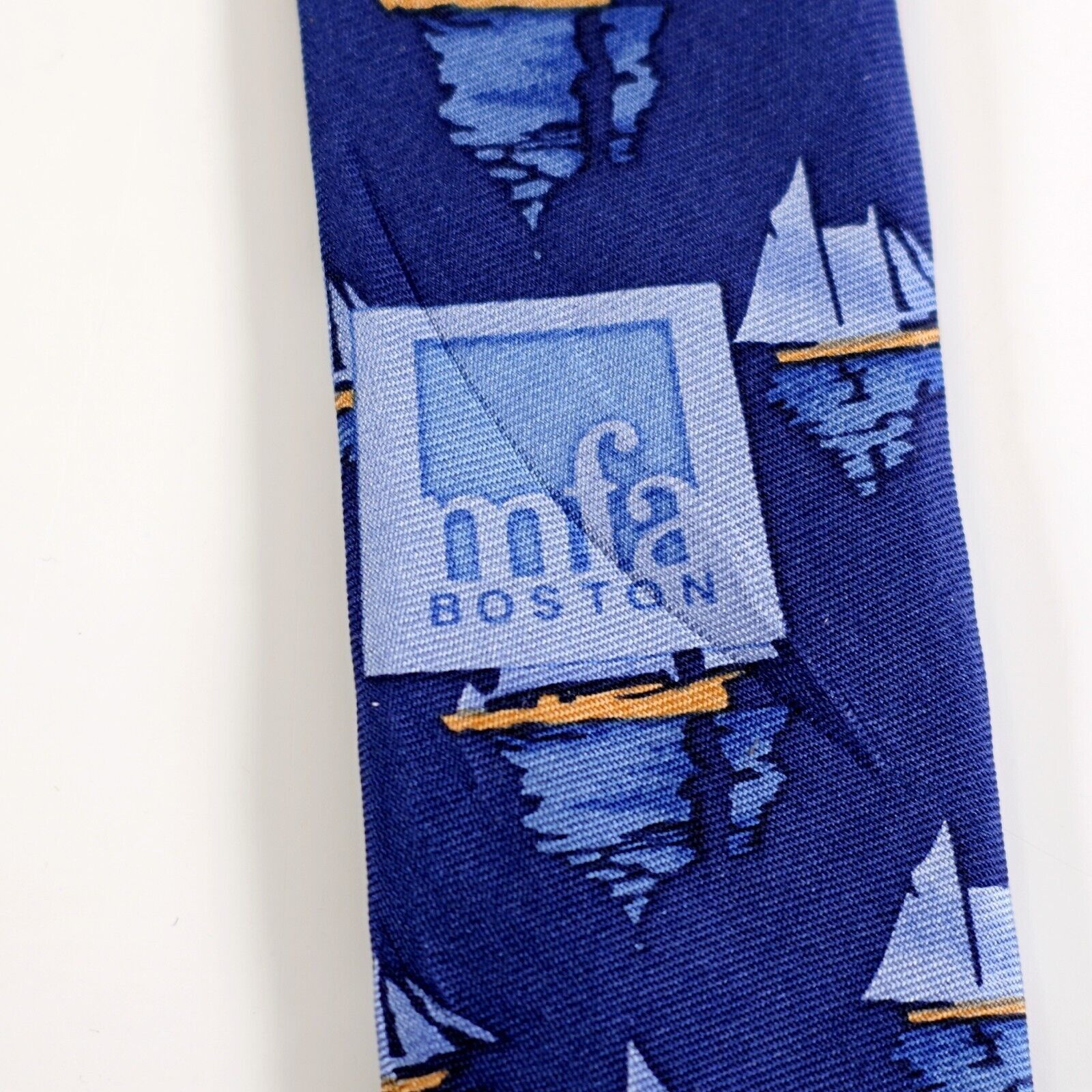 Vintage Museum Of Fine Arts Boston Blue Novelty Sailboat Print Wide Size ONE SIZE - 2 Thumbnail