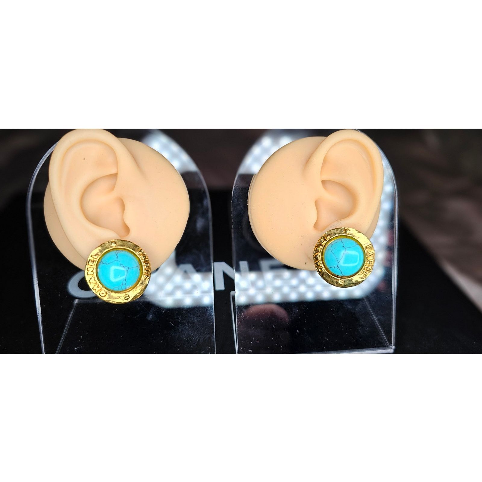 Chanel Chanel Collection 28 Turquoise Stone Gold Clip-On Earrings Size ONE SIZE - 1 Thumbnail