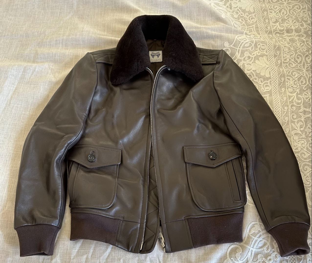 image of Falcon Garments A2 Leather Jacket in Brown Lambskin, Men's (Size Medium)