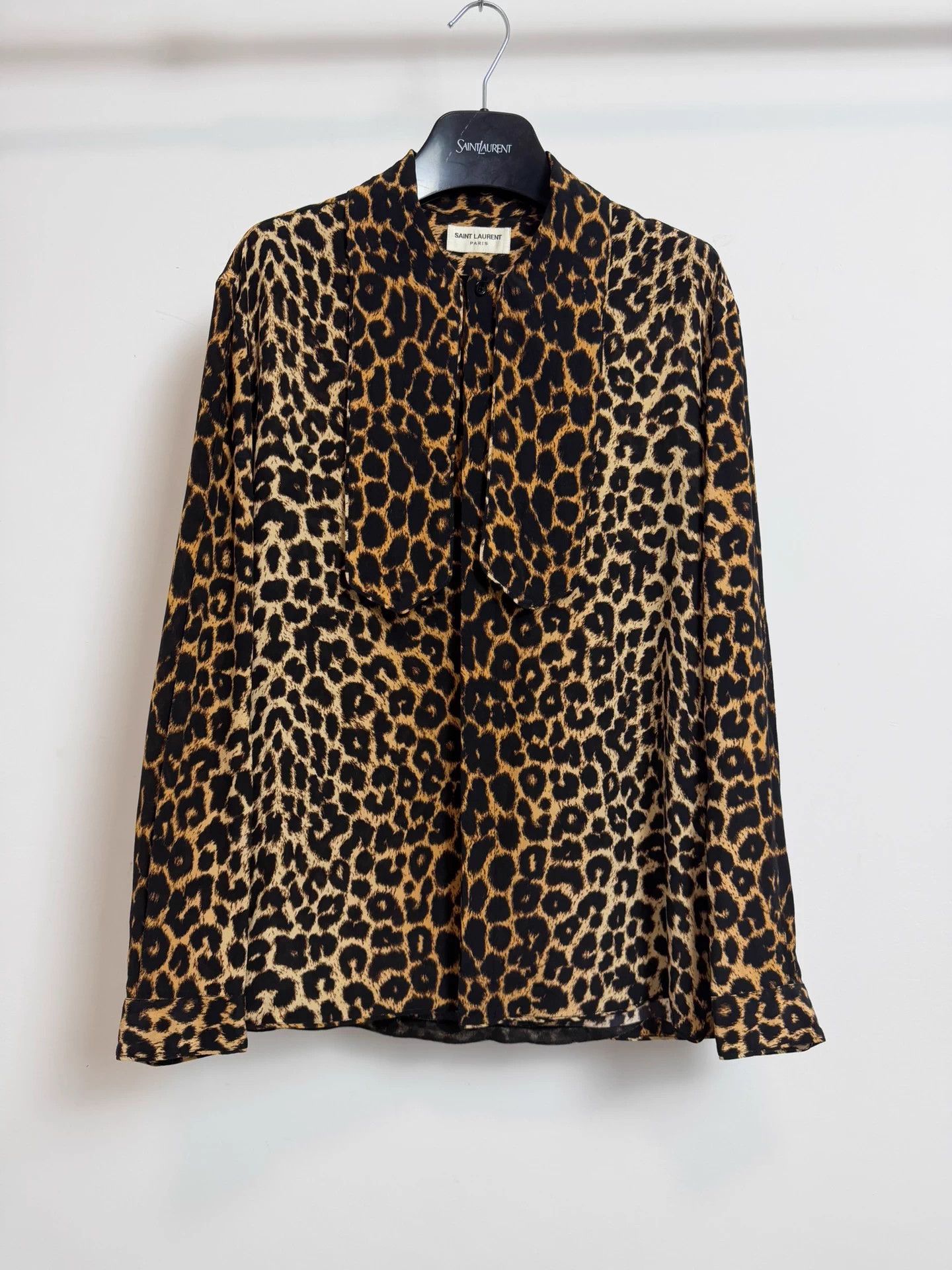 Saint Laurent Paris SLP 20FW silk caramel leopard print bow shirt Size US XXS / EU 40 - 2 Thumbnail