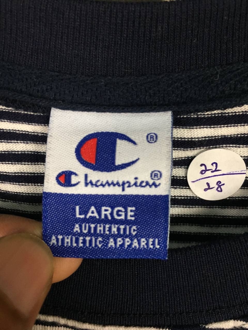 Champion × Vintage Vtg Champion Authentic Athletic Apparel Striped Tee Size US L / EU 52-54 / 3 - 8 Thumbnail