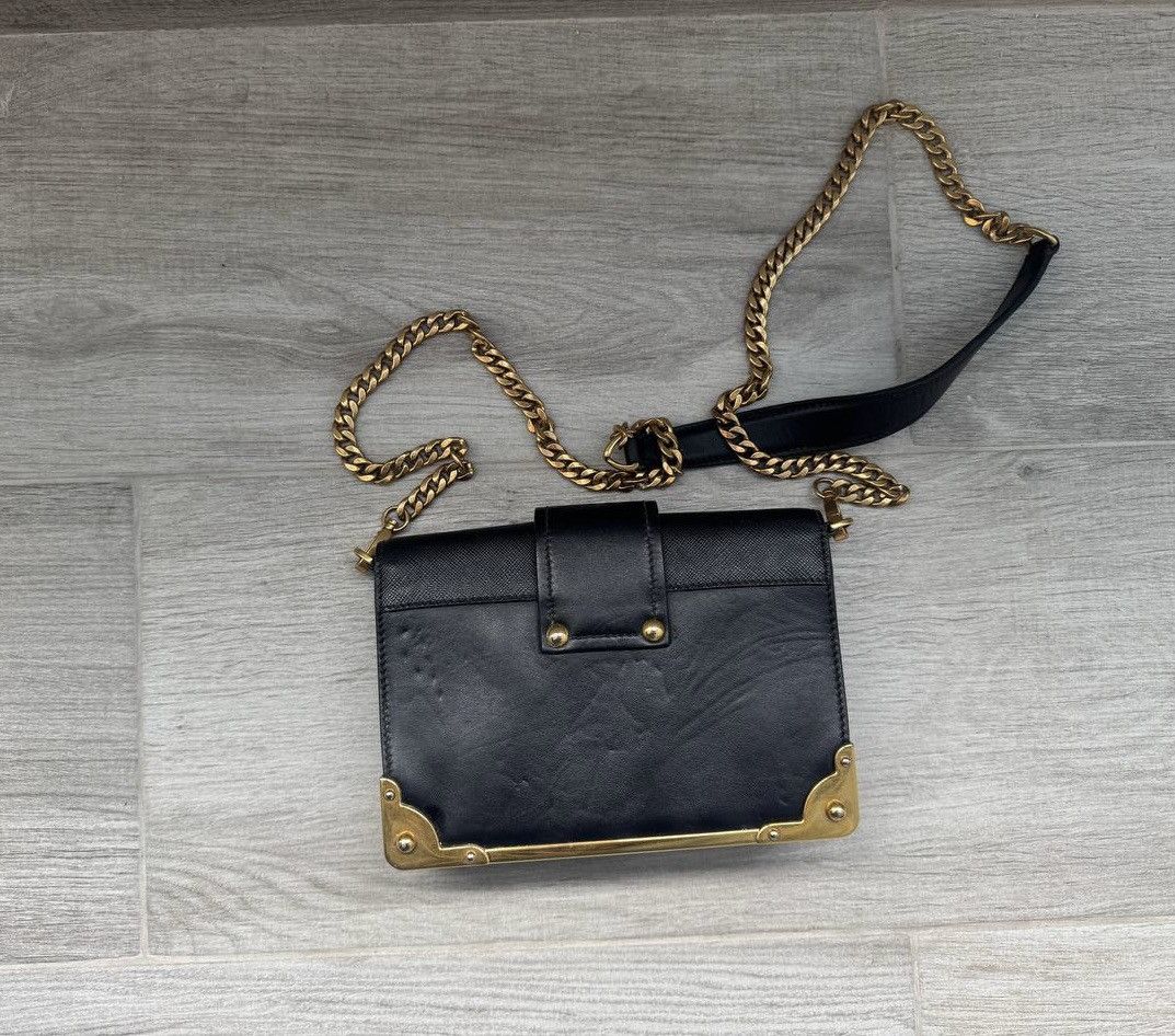 Prada Prada Cahier Leather Shoulder Bag in Black and Gold Size ONE SIZE - 4 Thumbnail