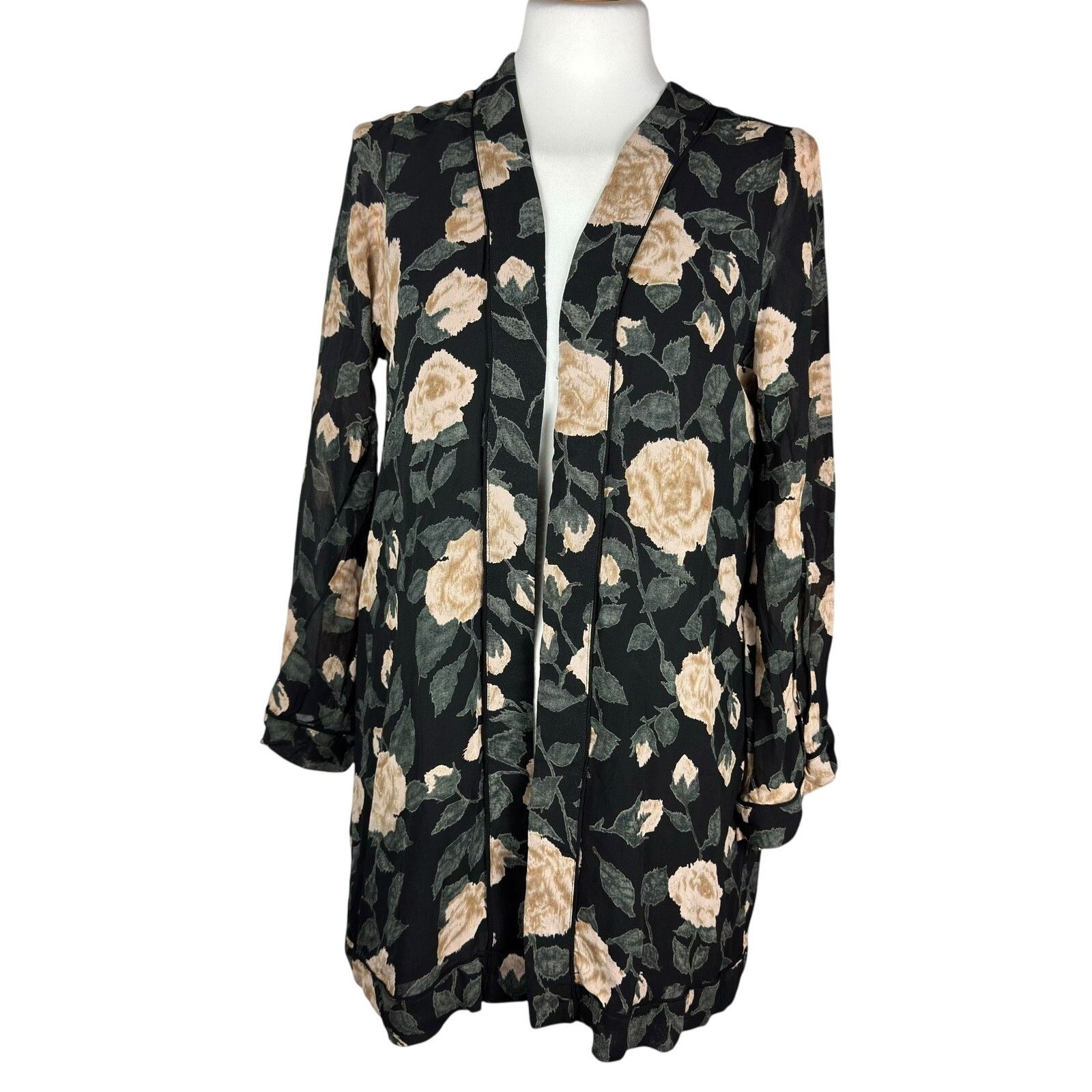 Ganni × Japanese Brand Ganni Black Floral Kimono Dress Size S / US 4 / IT 40 - 1 Thumbnail