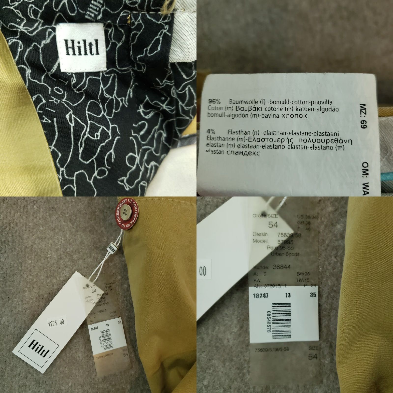 Vintage Hiltl Chino Pants Men 37 Brown Straight Flat Front Stretch Casual Size US 37 - 8 Thumbnail