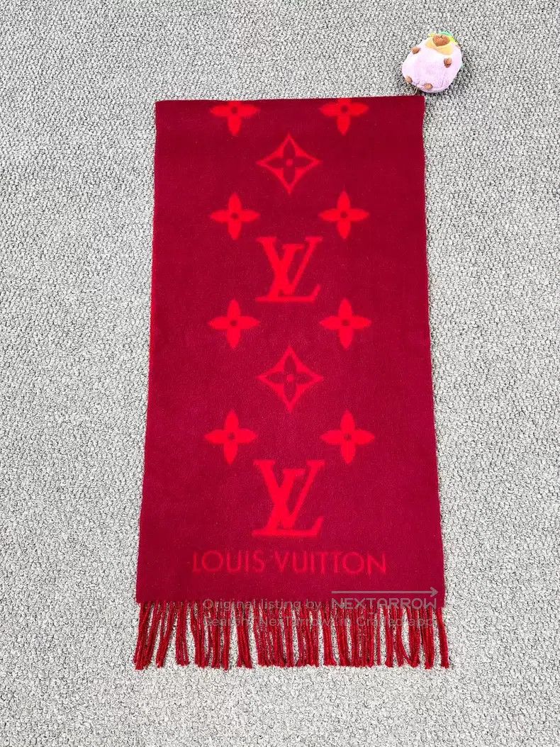 Louis Vuitton Louis Vuitton Red logo printed double-sided cashmere scarf Size ONE SIZE - 2 Thumbnail