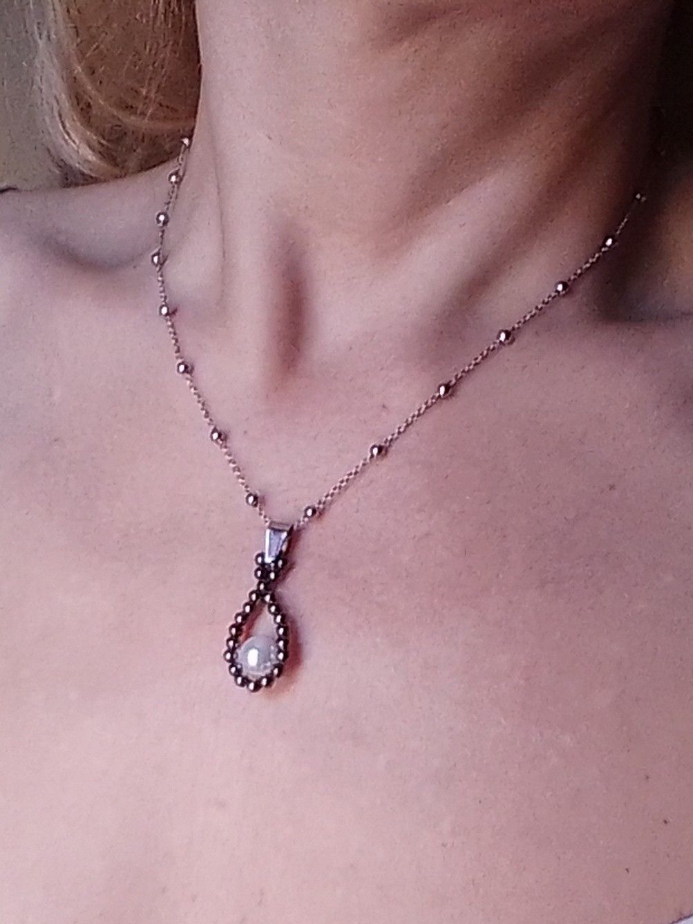 Handmade Necklace Teardrop Pendant Earrings Pearls Size ONE SIZE - 6 Thumbnail