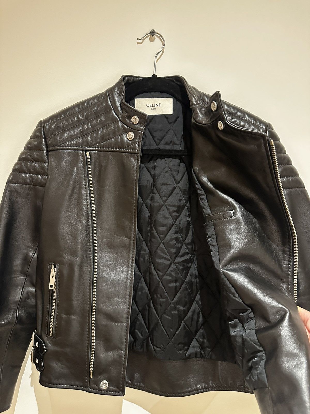 Celine AW19 Biker Jacket Black Leather Padded Size XS / US 0-2 / IT 36-38 - 13 Thumbnail