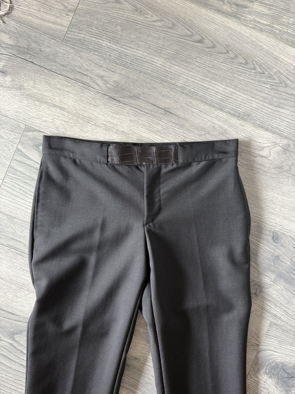 Hermes Black Wool-Mohair Trousers with Crocodile Waist Detail Size US 34 / EU 50 - 5 Thumbnail