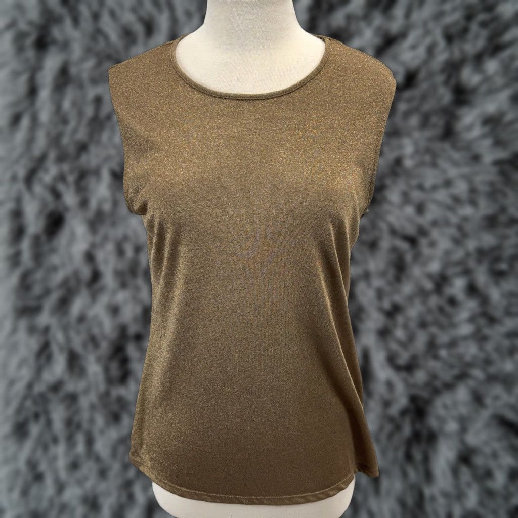 Ralph Lauren Lauren Ralph Lauren Knit Sleeveless Top Women’s XL Gold Metallic Stretch Tank Kidney? Size XL / US 12-14 / IT 48-50 - 1 Thumbnail