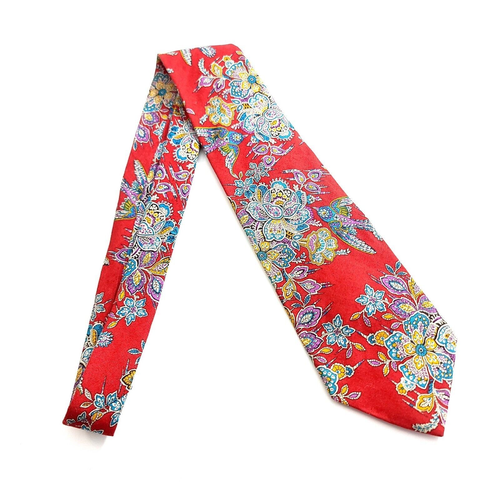 Designer Tango Max Raab Red Floral Print Short Wide Silk Tie Size ONE SIZE - 6 Thumbnail