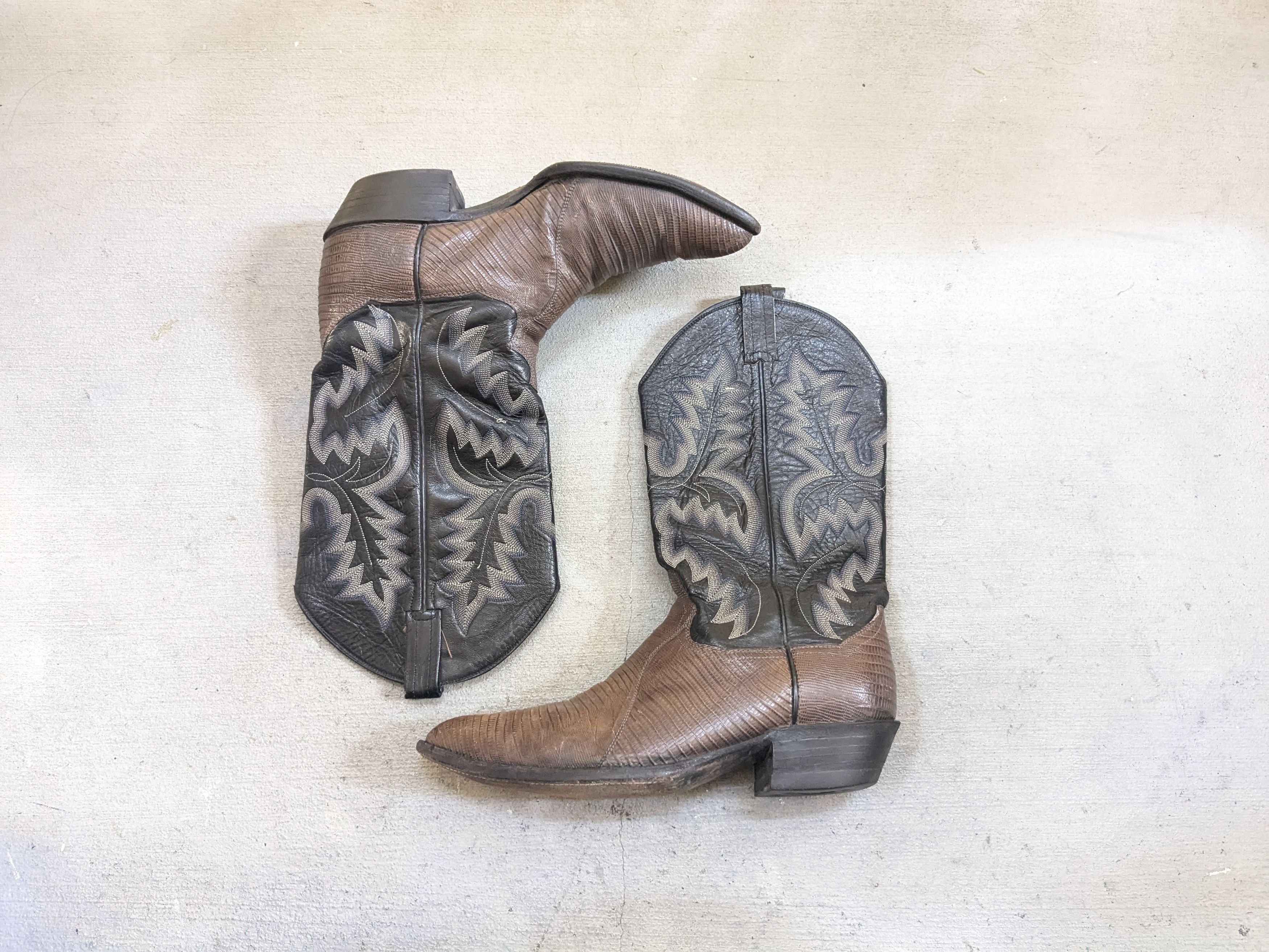 Panhandle Slim Cowboy Boots 10.5 D Lizard Olive Black 10.5
