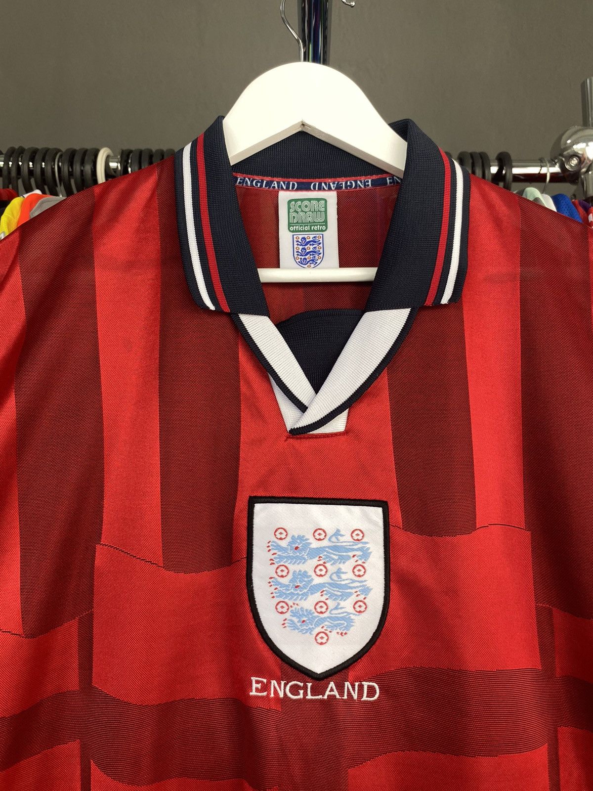 Vintage 1997/99 SCORE DRAW ENGLAND AWAY SOCCER FOOTBALL JERSEY SHIRT Size US L / EU 52-54 / 3 - 5 Thumbnail